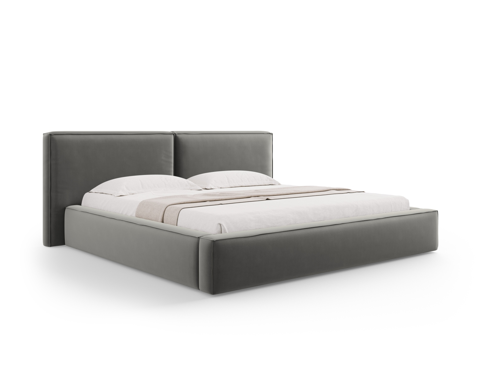 Velvet Storage Bed With Double Headboard, "Jodie", 251x228x108