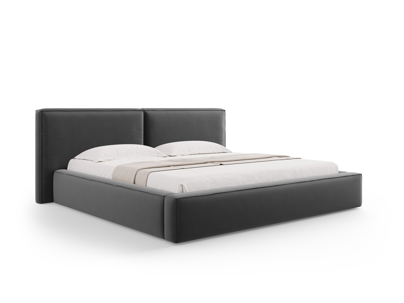 Velvet Storage Bed With Double Headboard, "Jodie", 251x228x108