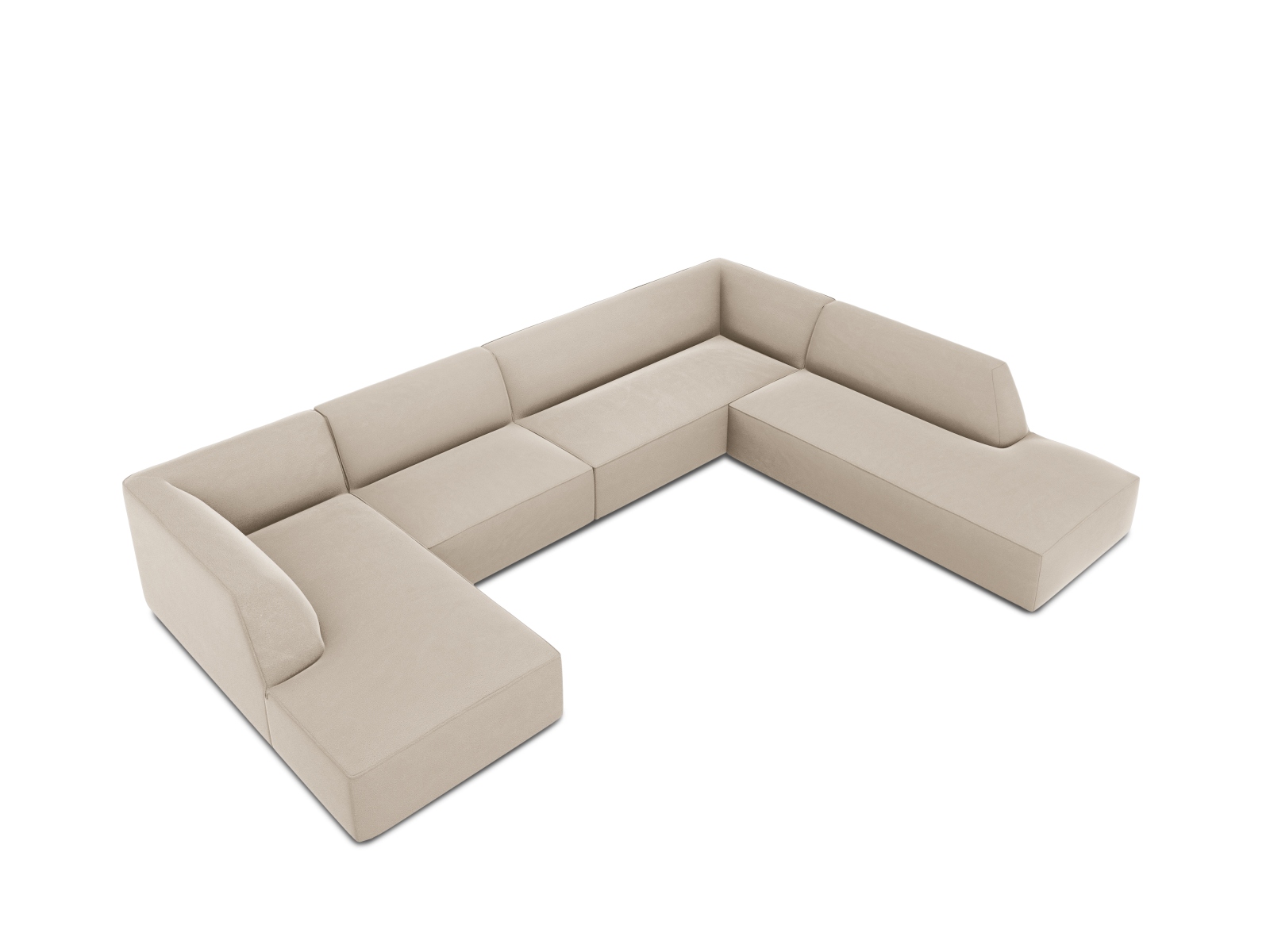Velvet Panoramic Right Corner Sofa, "Ruby", 7 Seats, 366x273x69