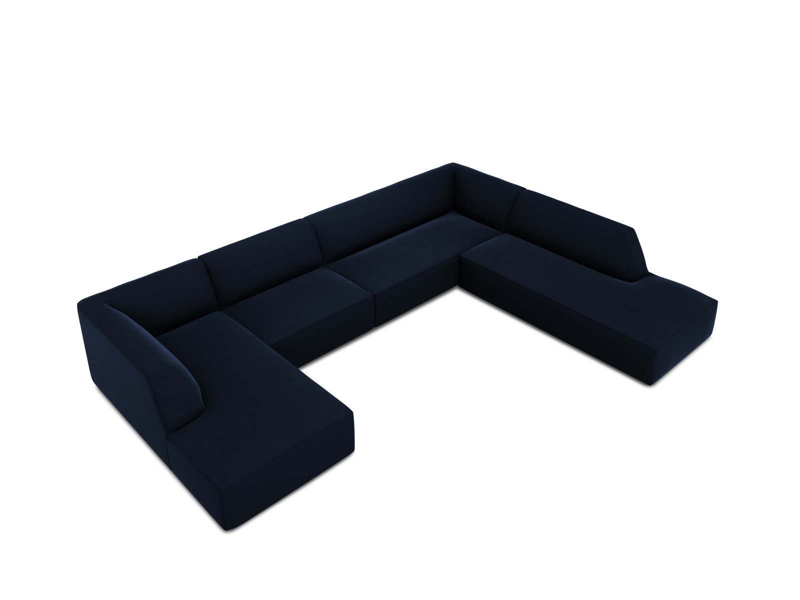 Velvet Panoramic Right Corner Sofa, "Ruby", 7 Seats, 366x273x69