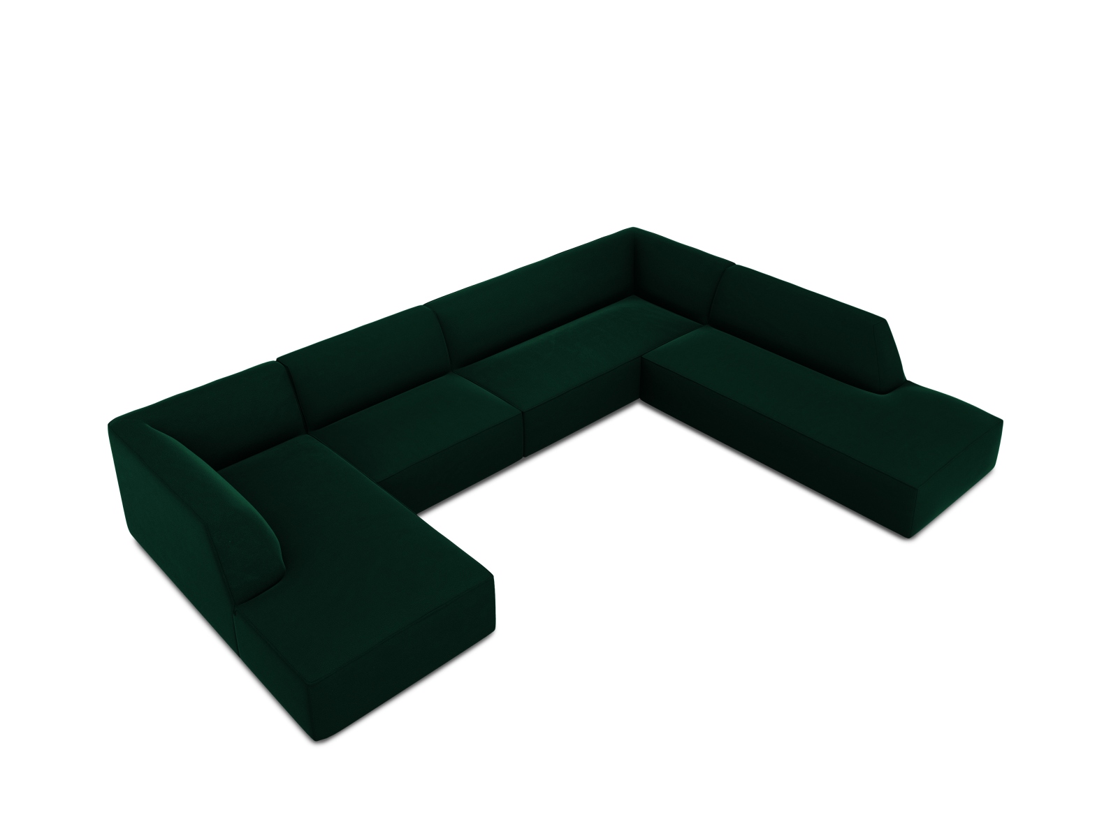 Velvet Panoramic Right Corner Sofa, "Ruby", 7 Seats, 366x273x69