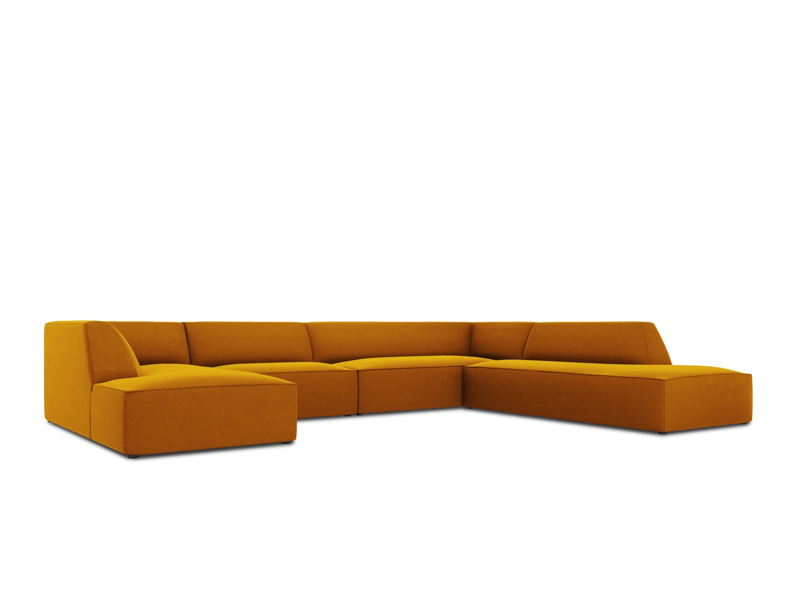 Velvet Panoramic Right Corner Sofa, "Ruby", 7 Seats, 366x273x69