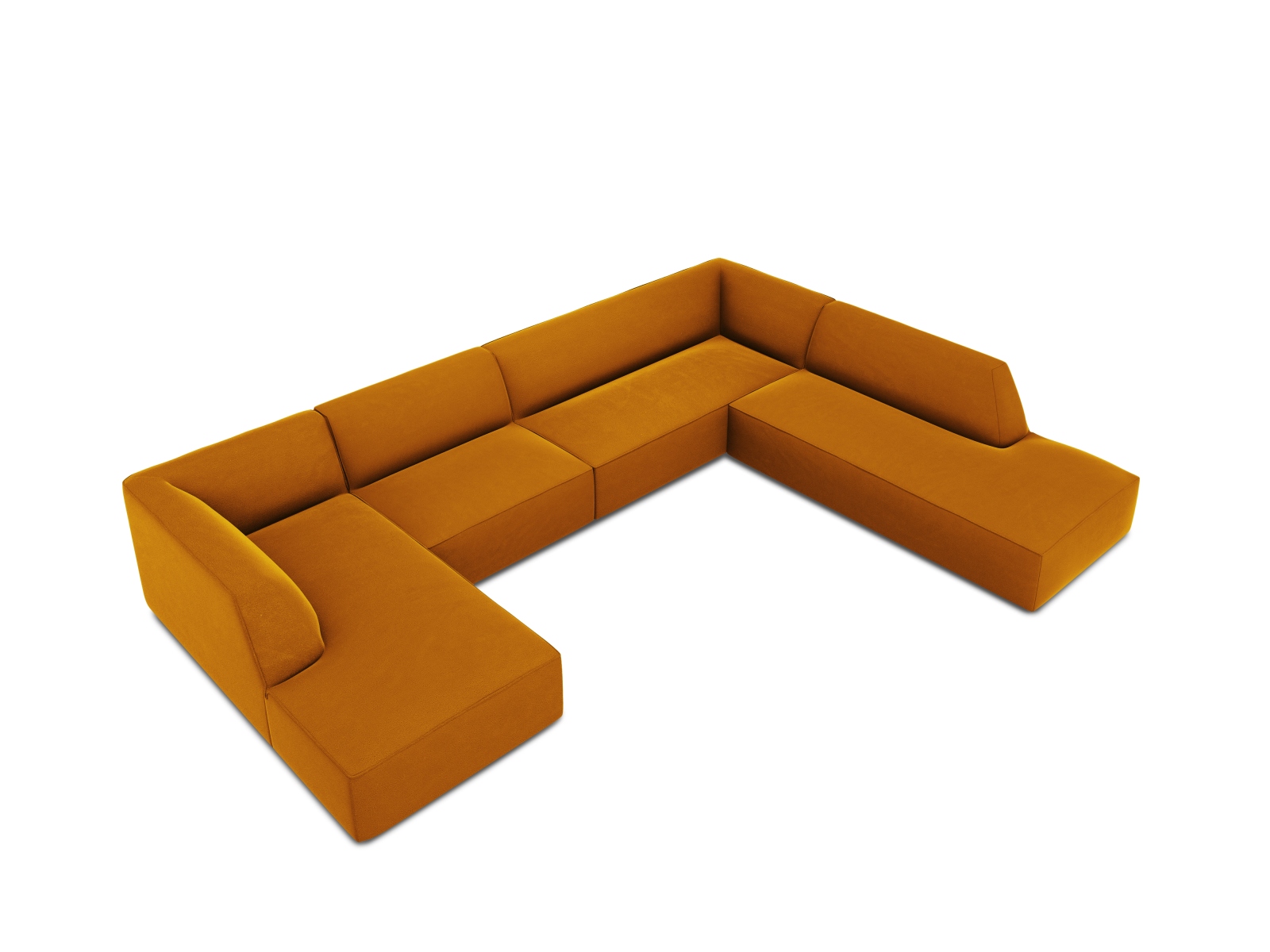 Velvet Panoramic Right Corner Sofa, "Ruby", 7 Seats, 366x273x69