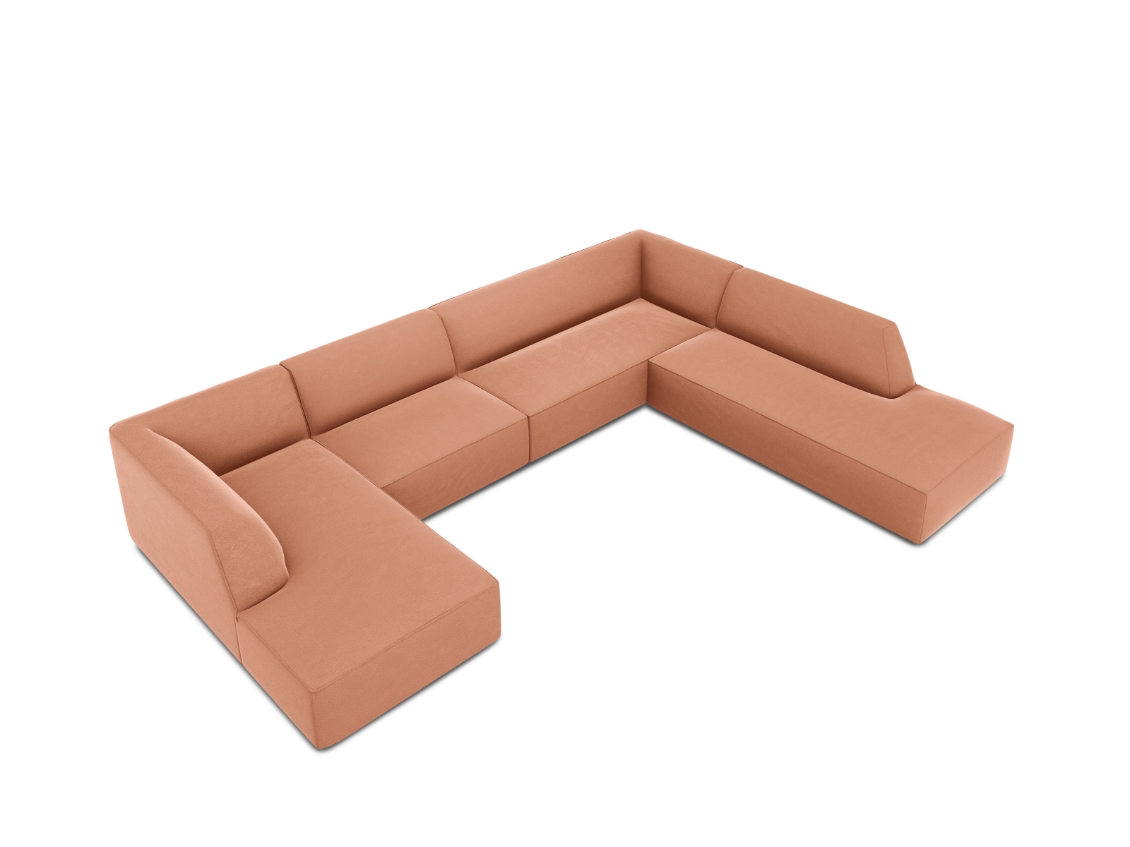 Velvet Panoramic Right Corner Sofa, "Ruby", 7 Seats, 366x273x69