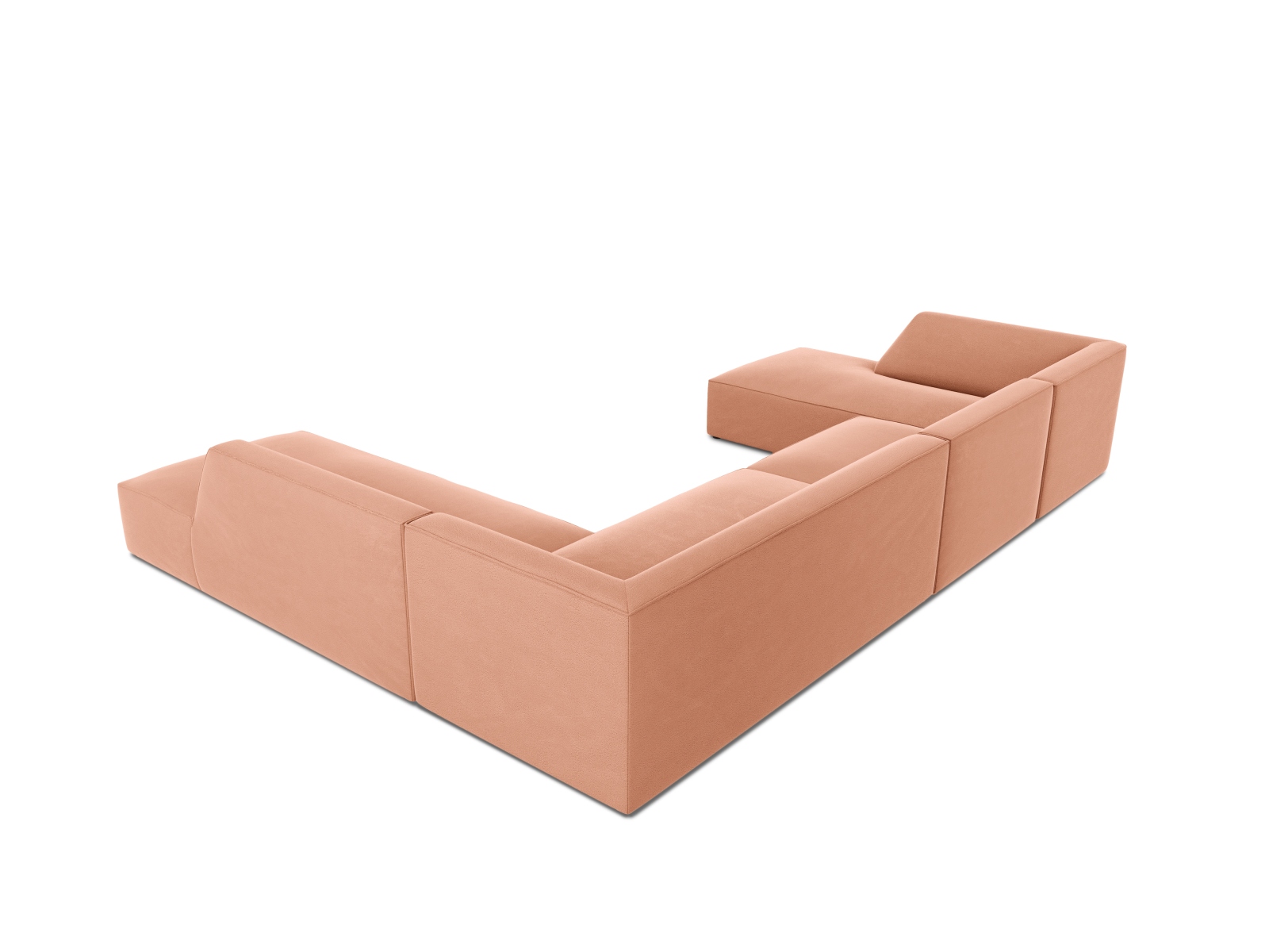 Velvet Panoramic Right Corner Sofa, "Ruby", 7 Seats, 366x273x69