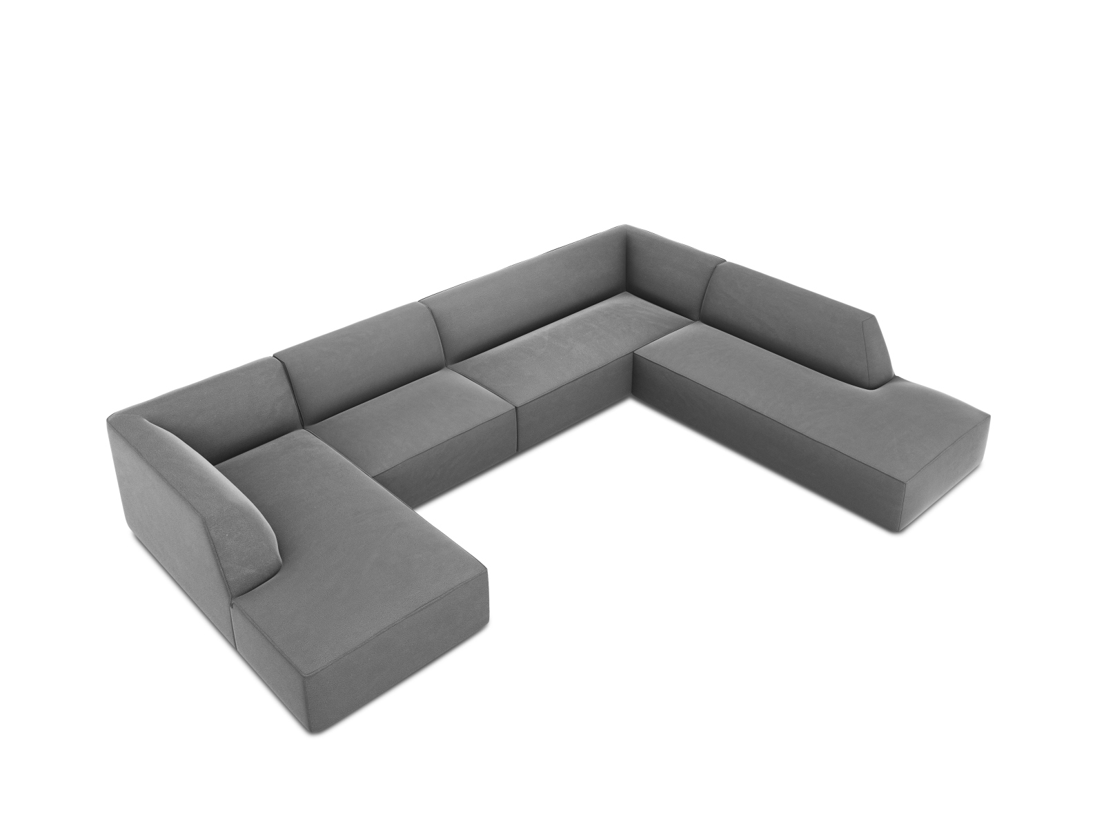 Velvet Panoramic Right Corner Sofa, "Ruby", 7 Seats, 366x273x69