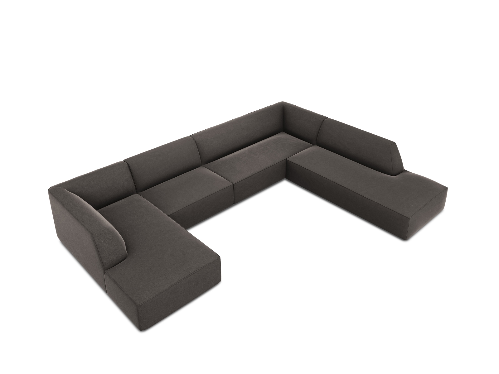 Velvet Panoramic Right Corner Sofa, "Ruby", 7 Seats, 366x273x69