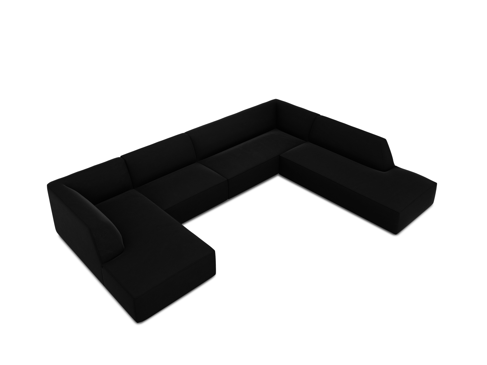 Velvet Panoramic Right Corner Sofa, "Ruby", 7 Seats, 366x273x69