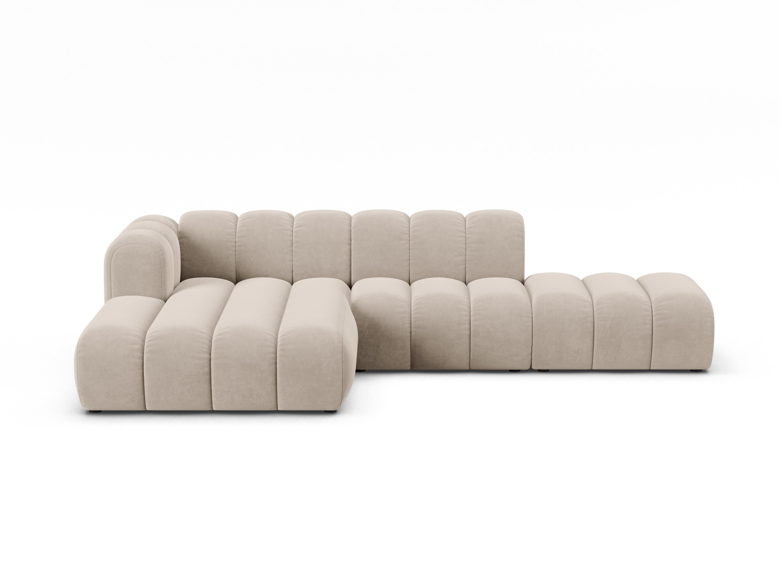 Velvet Modular Left Open Corner Sofa, "Lupine", 5 Seats, 299x177x70