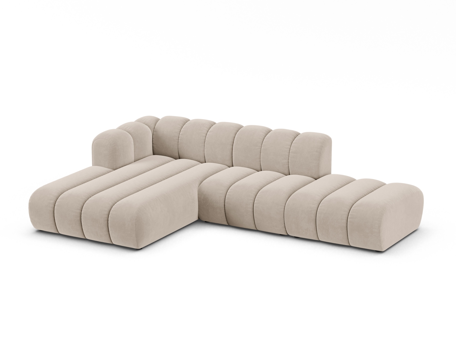 Velvet Modular Left Open Corner Sofa, "Lupine", 5 Seats, 299x177x70