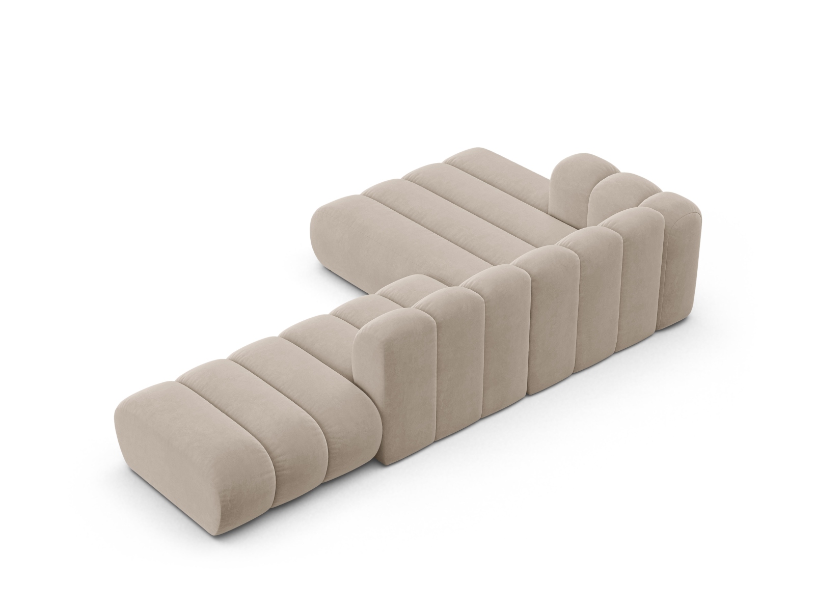 Velvet Modular Left Open Corner Sofa, "Lupine", 5 Seats, 299x177x70