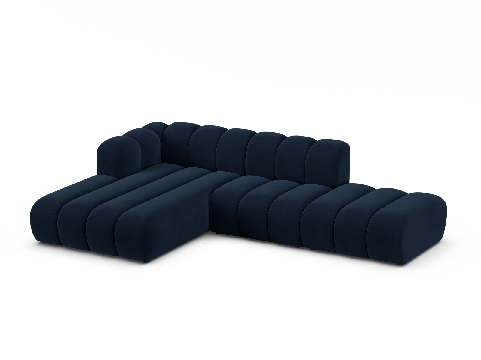 Velvet Modular Left Open Corner Sofa, "Lupine", 5 Seats, 299x177x70