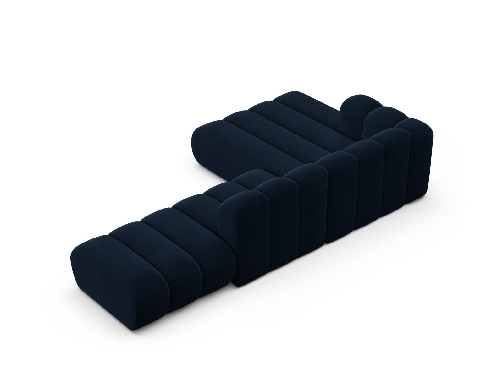 Velvet Modular Left Open Corner Sofa, "Lupine", 5 Seats, 299x177x70