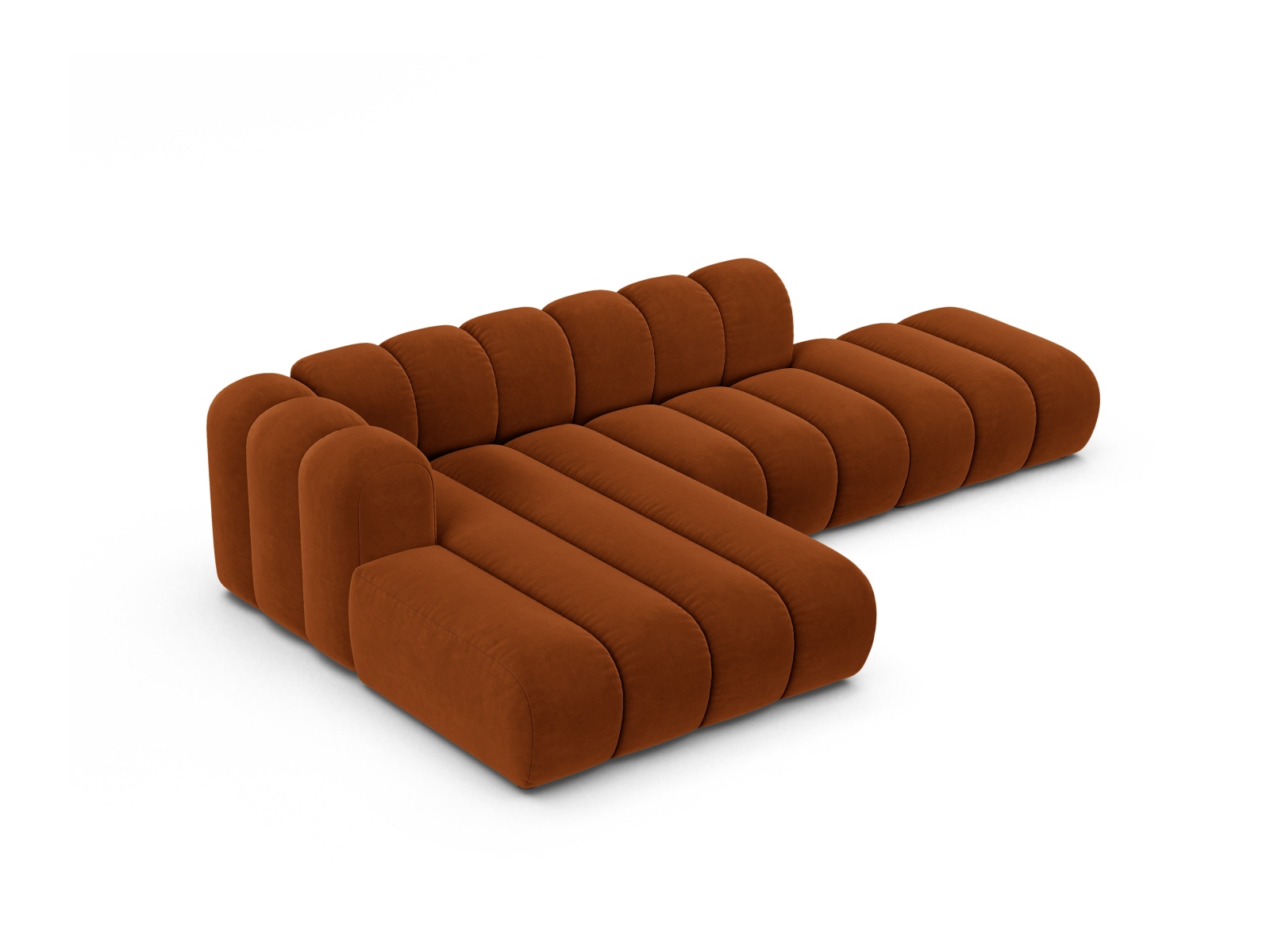 Velvet Modular Left Open Corner Sofa, "Lupine", 5 Seats, 299x177x70