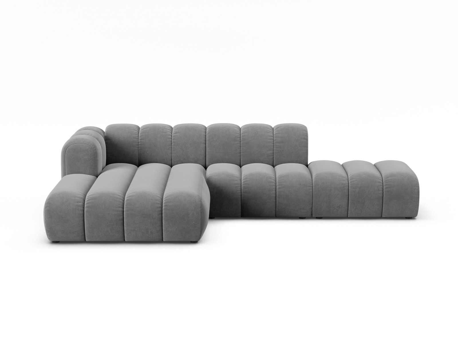 Velvet Modular Left Open Corner Sofa, "Lupine", 5 Seats, 299x177x70