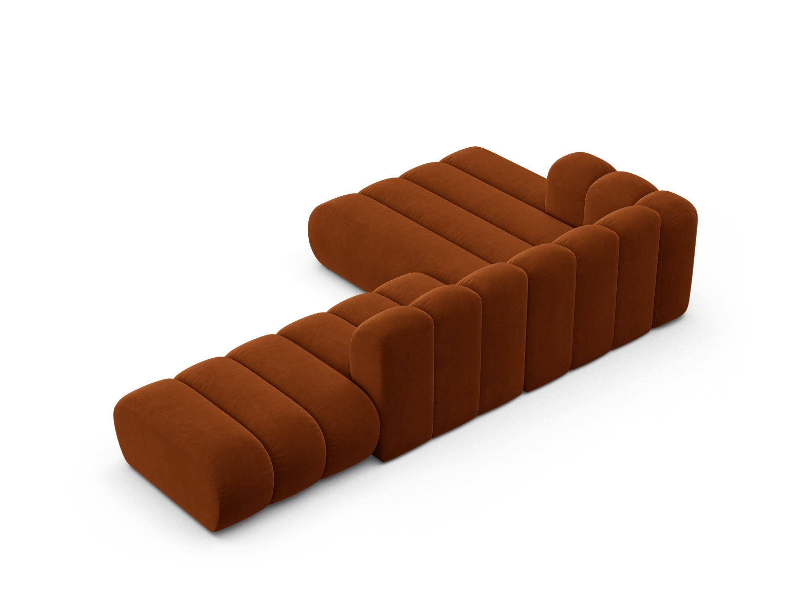 Velvet Modular Left Open Corner Sofa, "Lupine", 5 Seats, 299x177x70