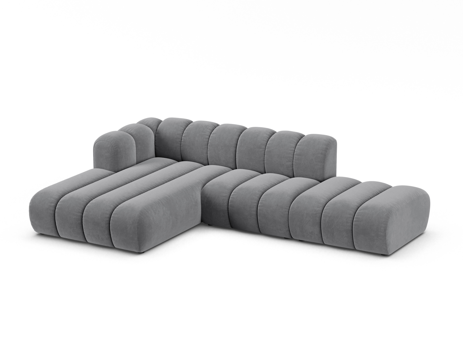 Velvet Modular Left Open Corner Sofa, "Lupine", 5 Seats, 299x177x70