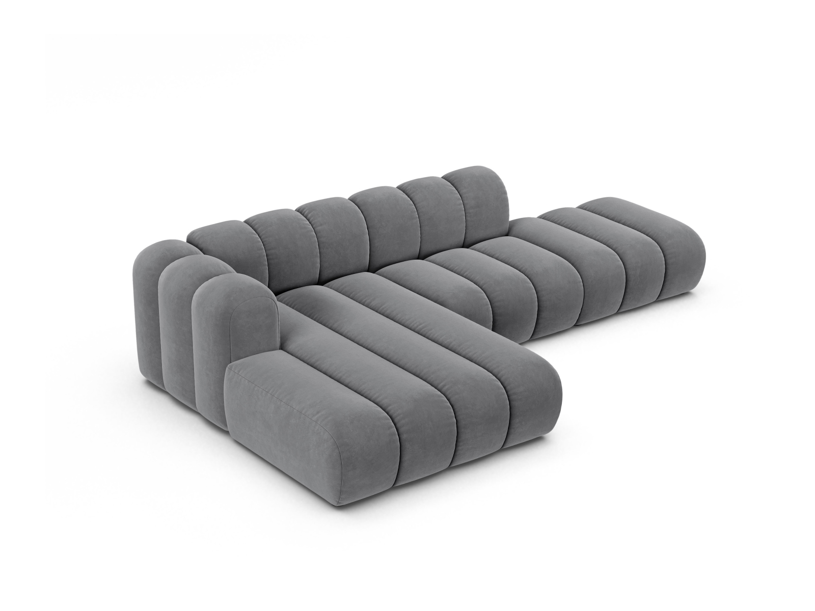 Velvet Modular Left Open Corner Sofa, "Lupine", 5 Seats, 299x177x70
