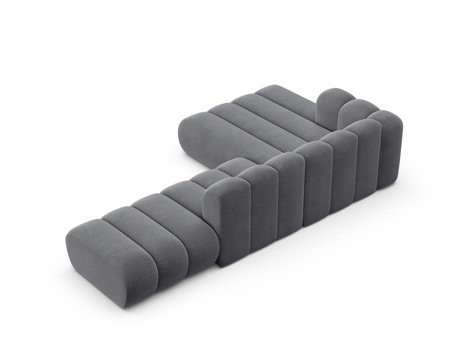 Velvet Modular Left Open Corner Sofa, "Lupine", 5 Seats, 299x177x70