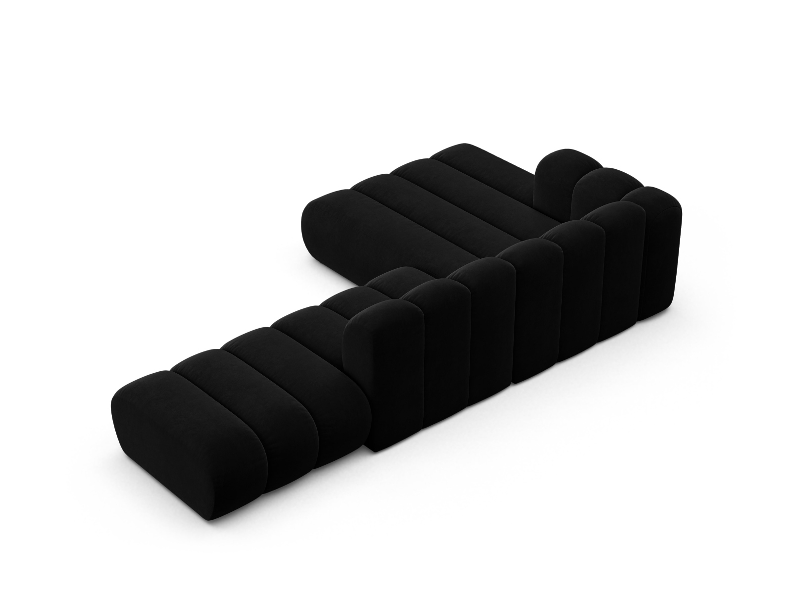 Velvet Modular Left Open Corner Sofa, "Lupine", 5 Seats, 299x177x70