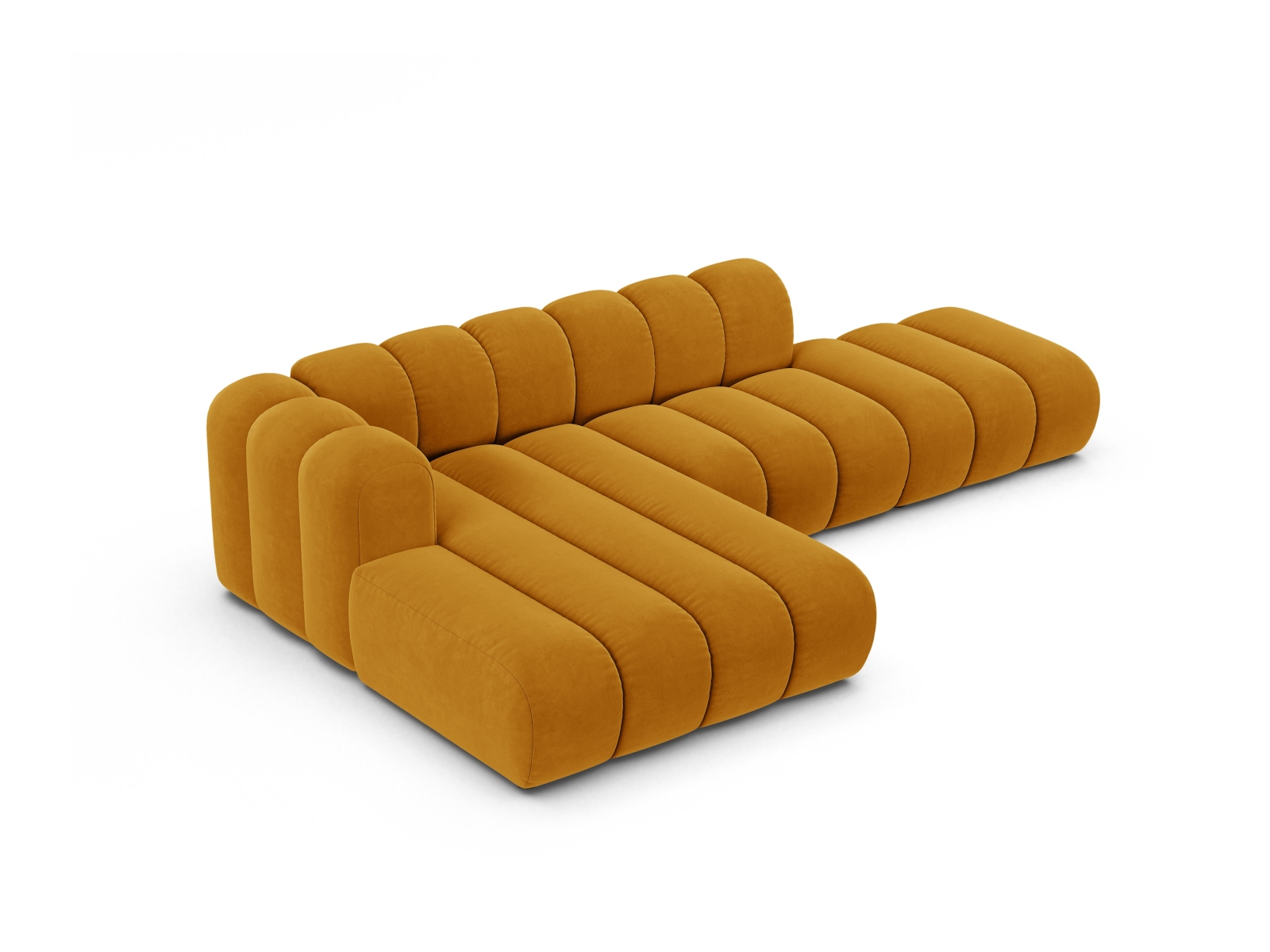 Velvet Modular Left Open Corner Sofa, "Lupine", 5 Seats, 299x177x70