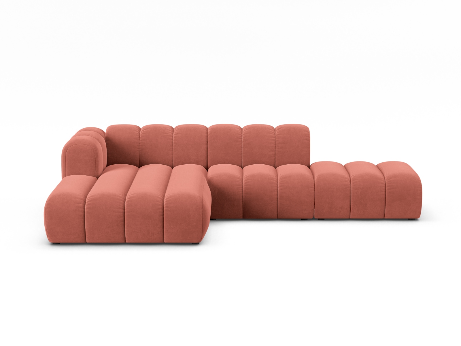 Velvet Modular Left Open Corner Sofa, "Lupine", 5 Seats, 299x177x70