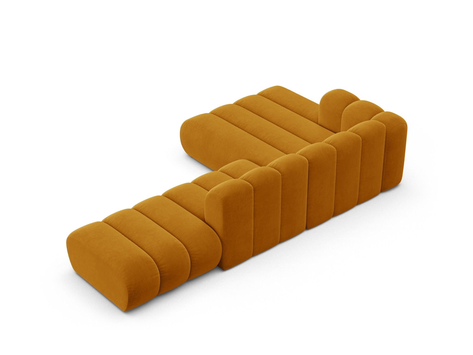 Velvet Modular Left Open Corner Sofa, "Lupine", 5 Seats, 299x177x70