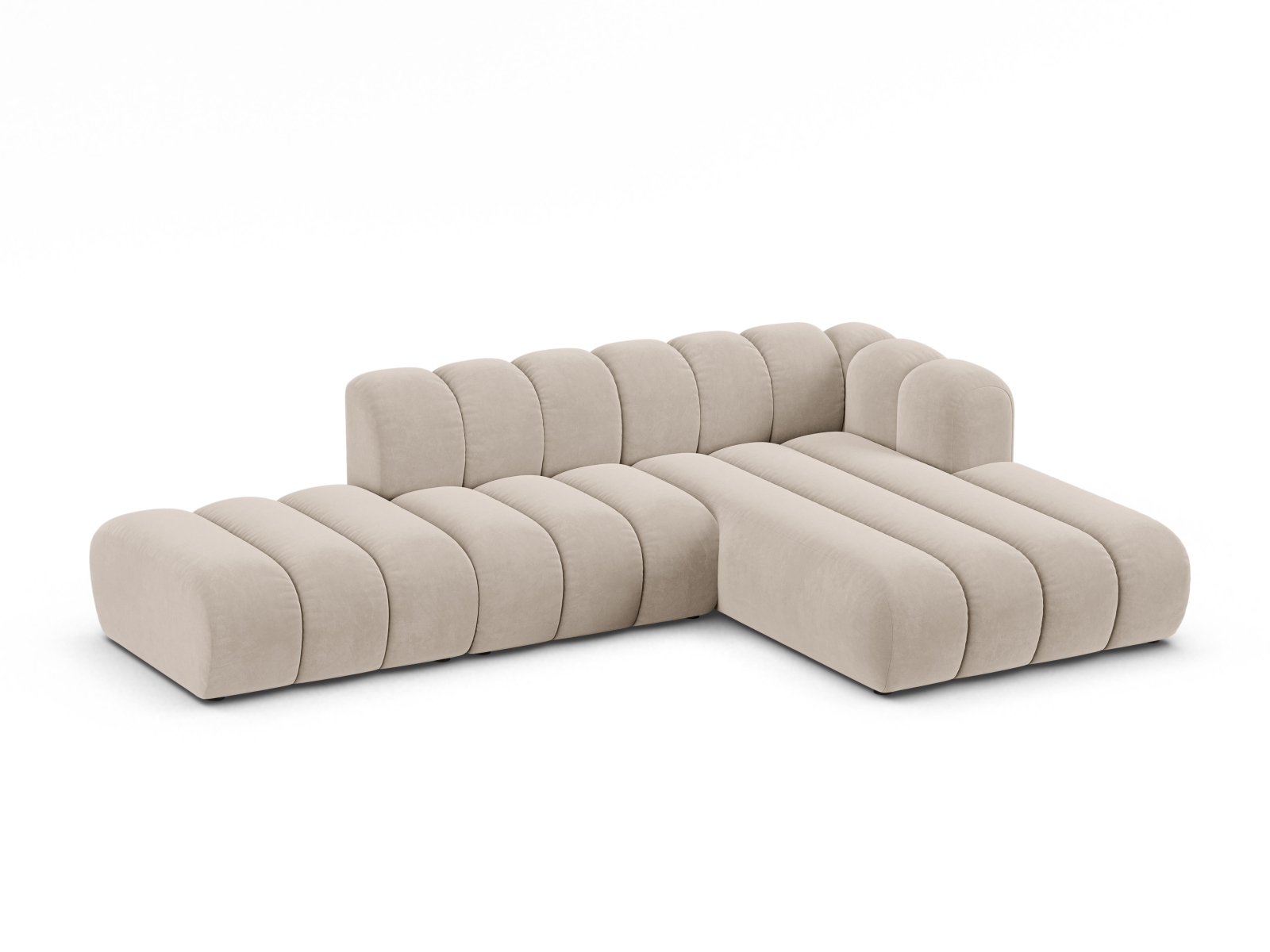 Velvet Modular Right Open Corner Sofa, "Lupine", 5 Seats, 299x177x70