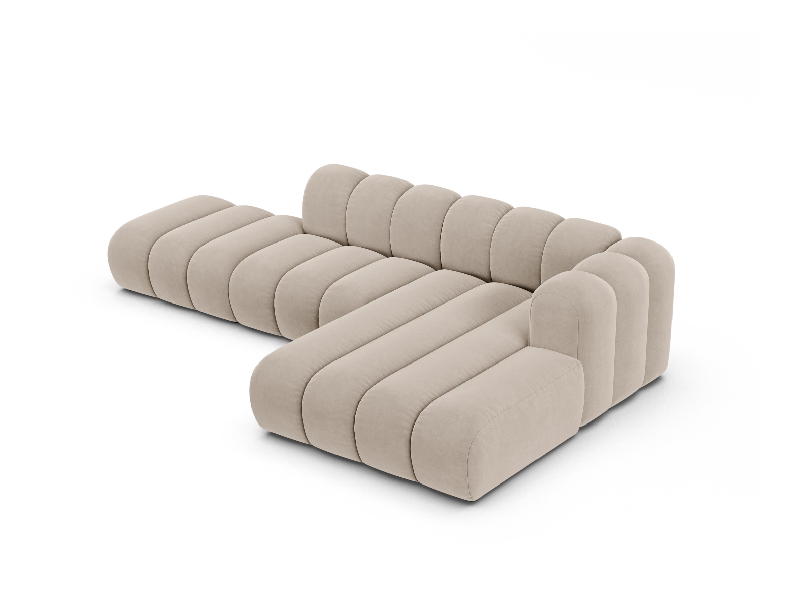 Velvet Modular Right Open Corner Sofa, "Lupine", 5 Seats, 299x177x70