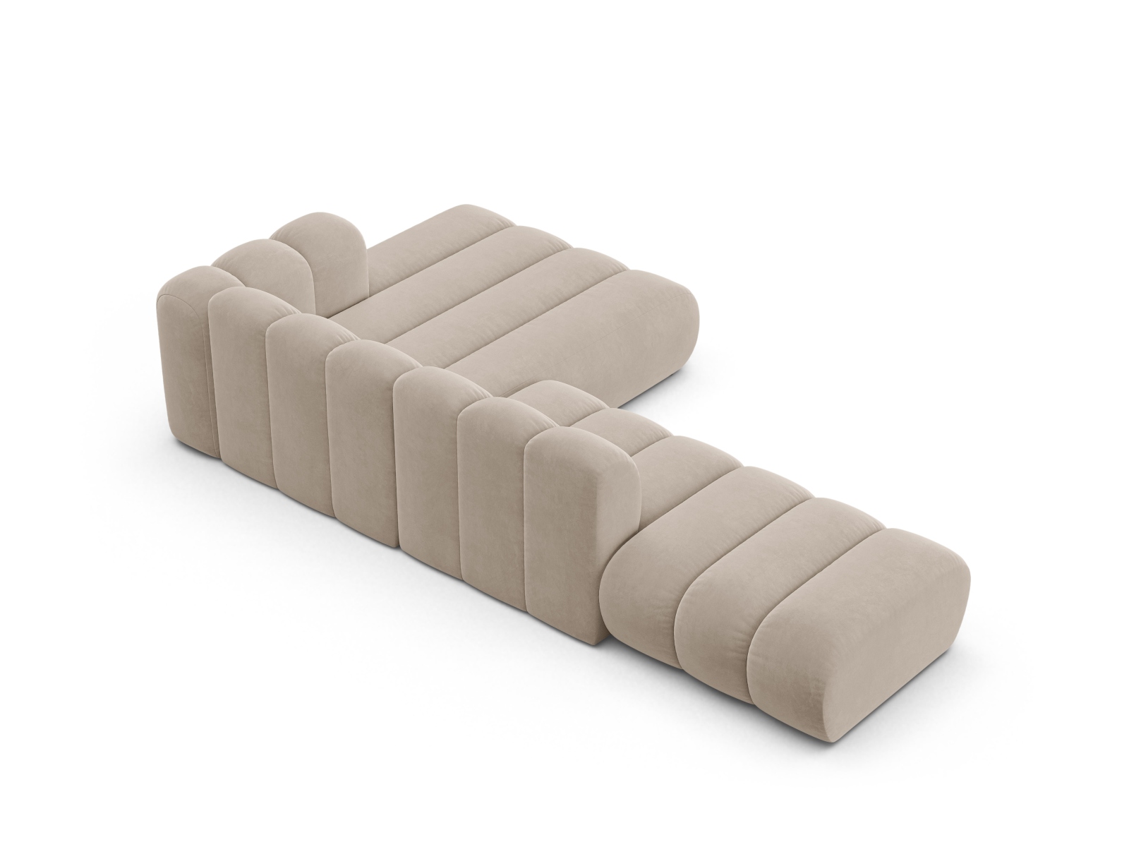 Velvet Modular Right Open Corner Sofa, "Lupine", 5 Seats, 299x177x70