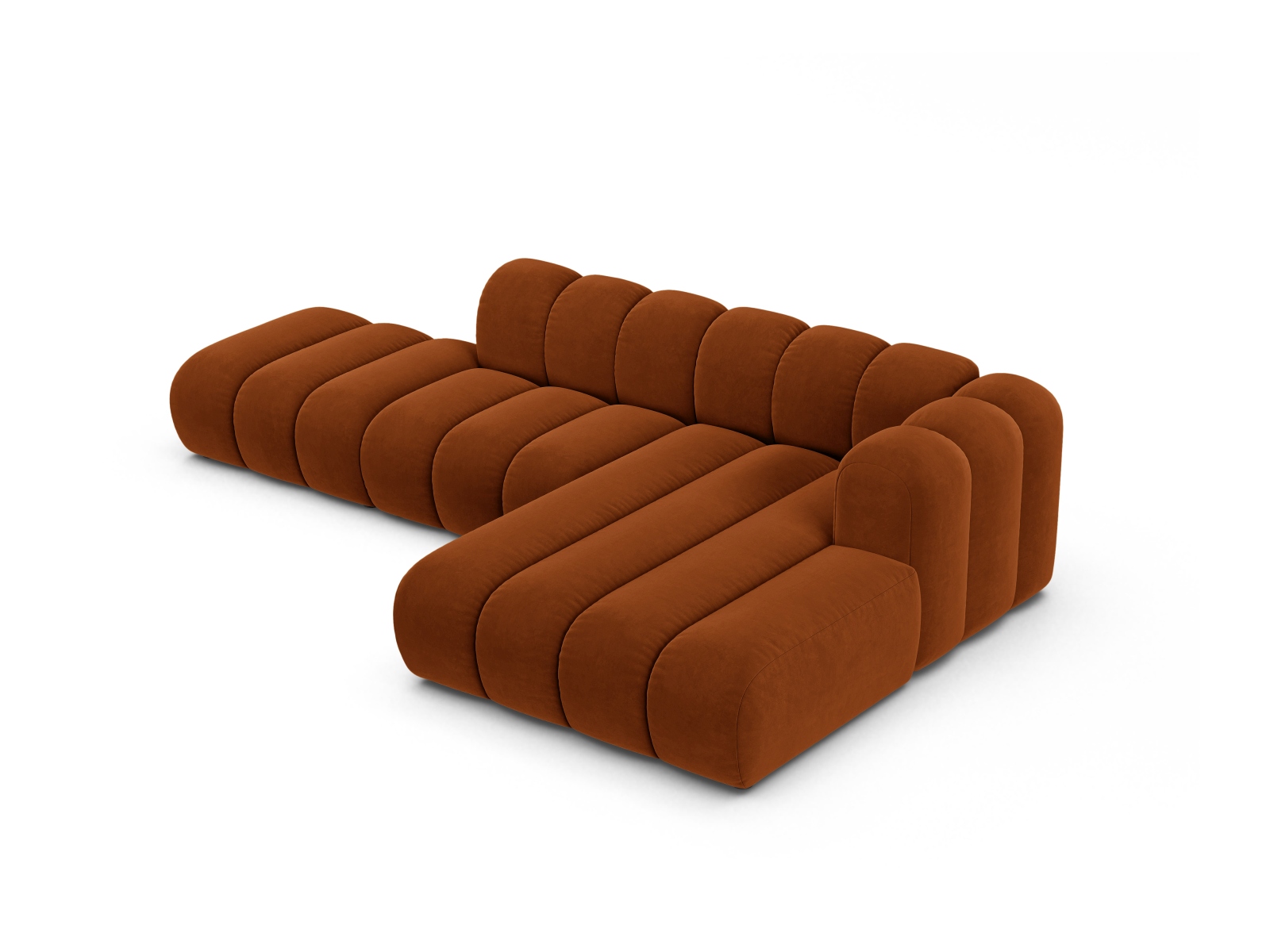 Velvet Modular Right Open Corner Sofa, "Lupine", 5 Seats, 299x177x70