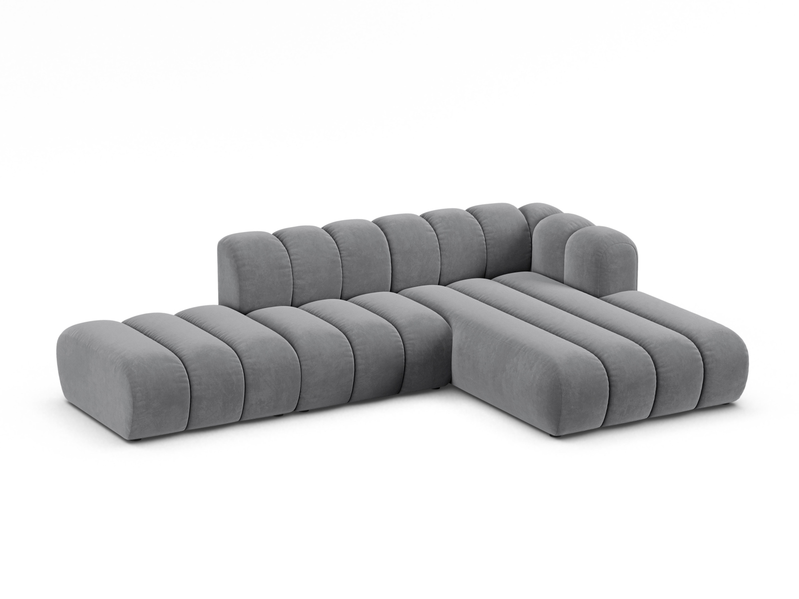 Velvet Modular Right Open Corner Sofa, "Lupine", 5 Seats, 299x177x70