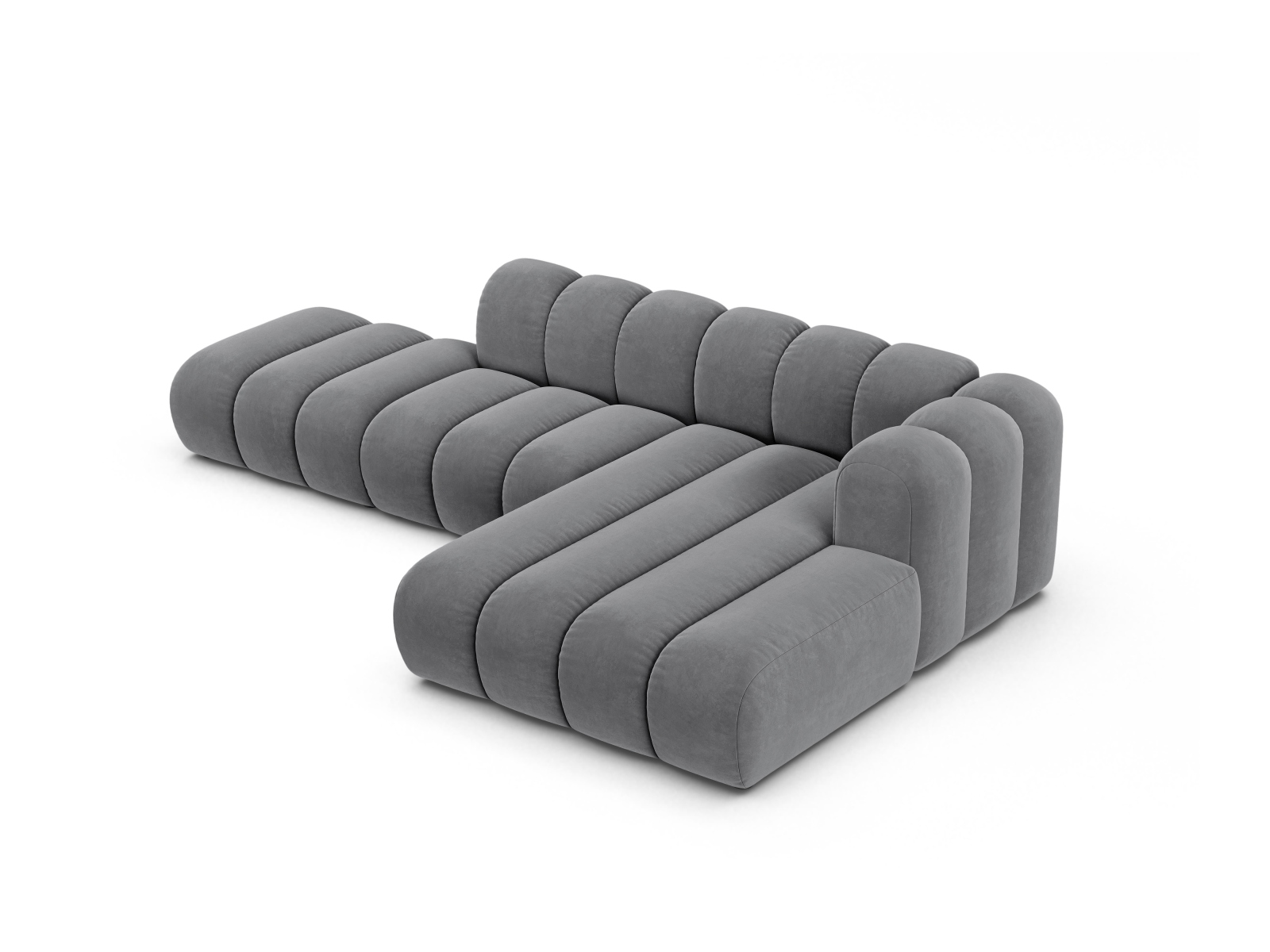 Velvet Modular Right Open Corner Sofa, "Lupine", 5 Seats, 299x177x70