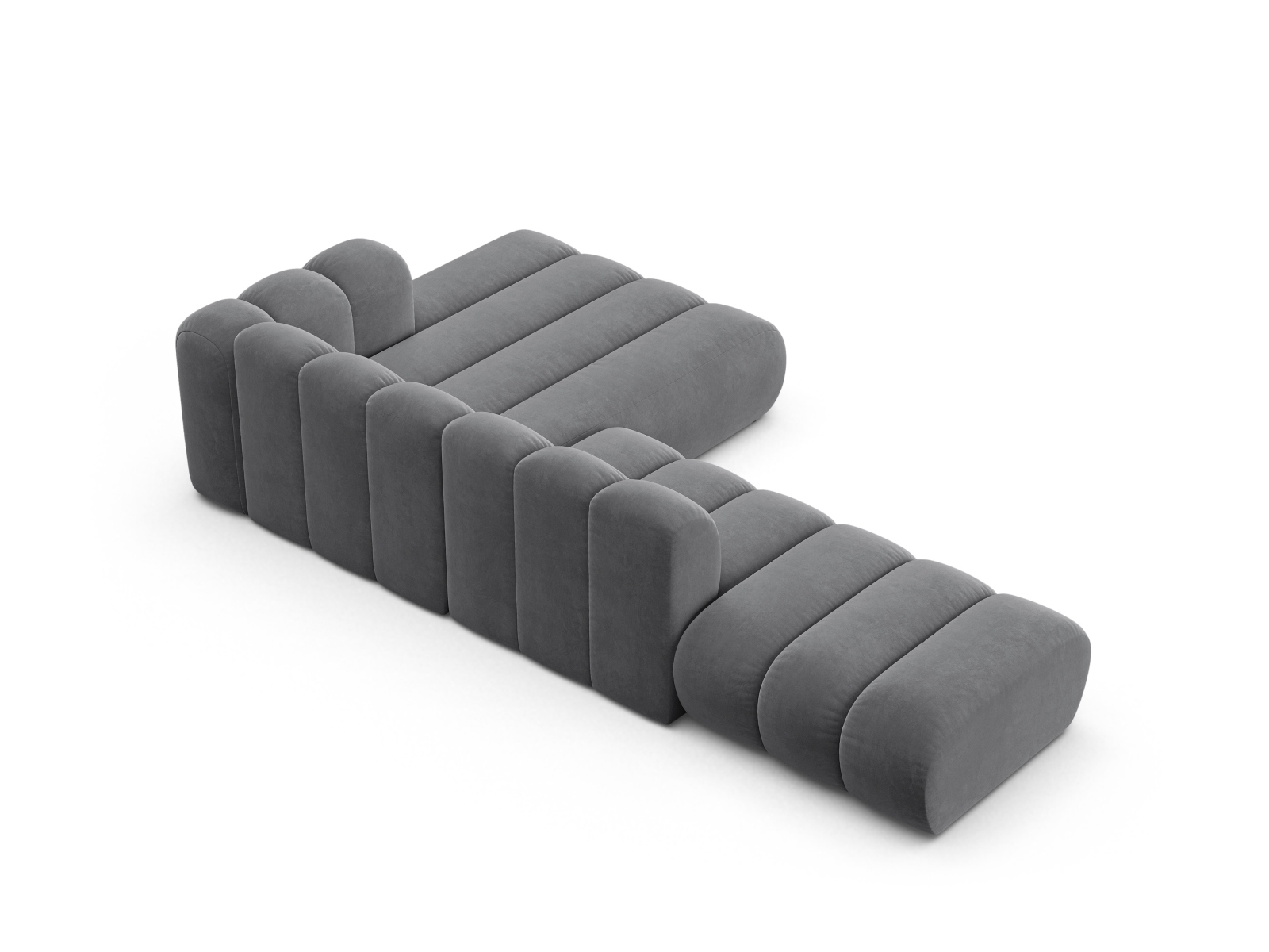 Velvet Modular Right Open Corner Sofa, "Lupine", 5 Seats, 299x177x70