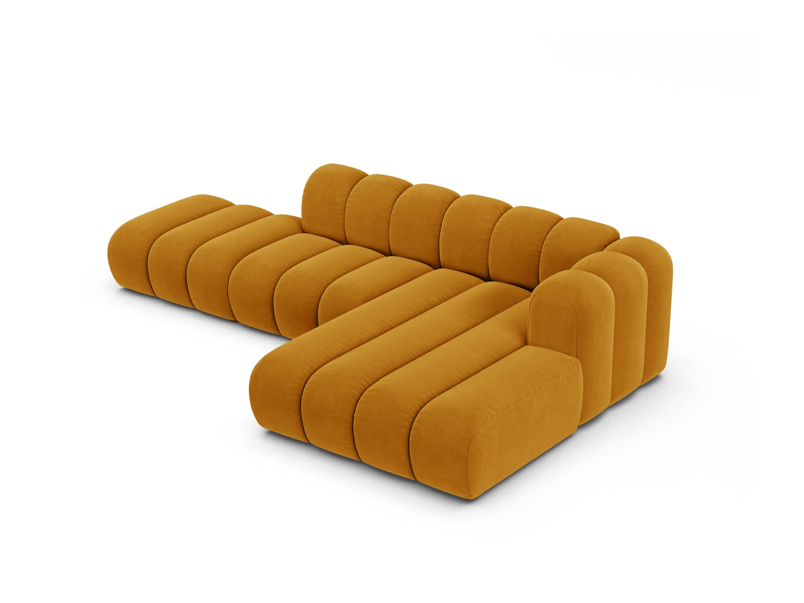 Velvet Modular Right Open Corner Sofa, "Lupine", 5 Seats, 299x177x70