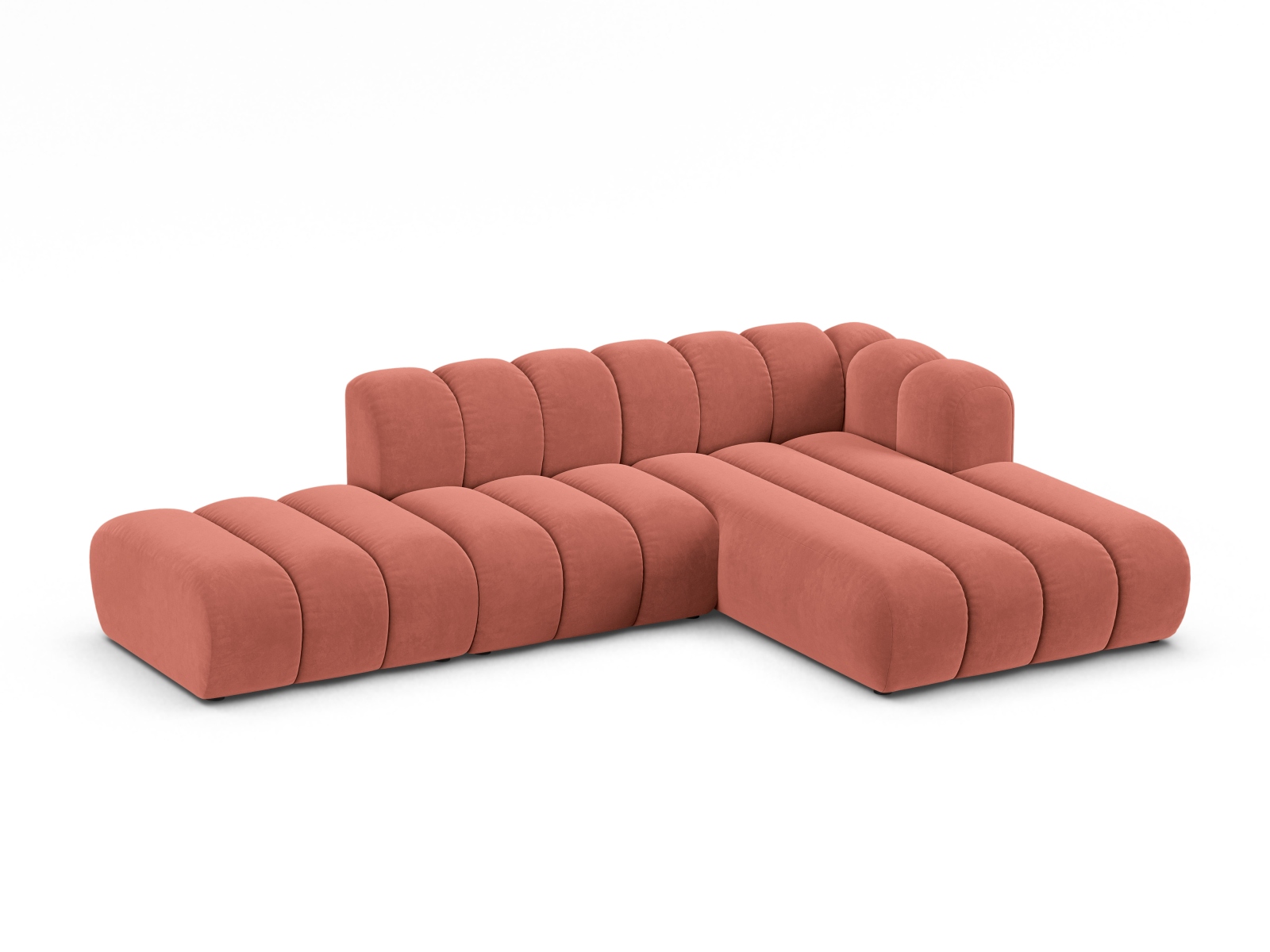 Velvet Modular Right Open Corner Sofa, "Lupine", 5 Seats, 299x177x70
