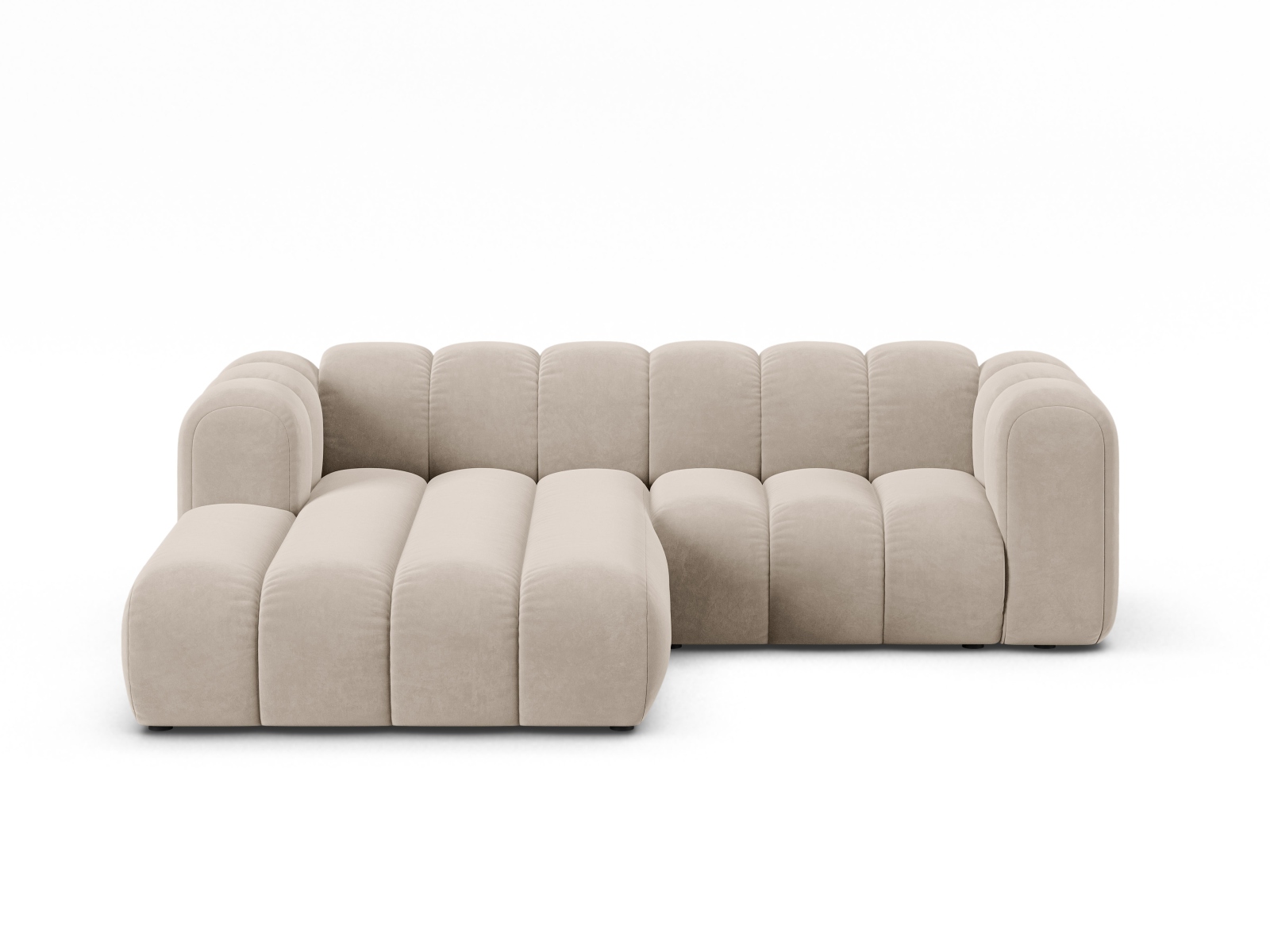 Velvet Modular Left Corner Sofa, "Lupine", 3 Seats, 230x177x70