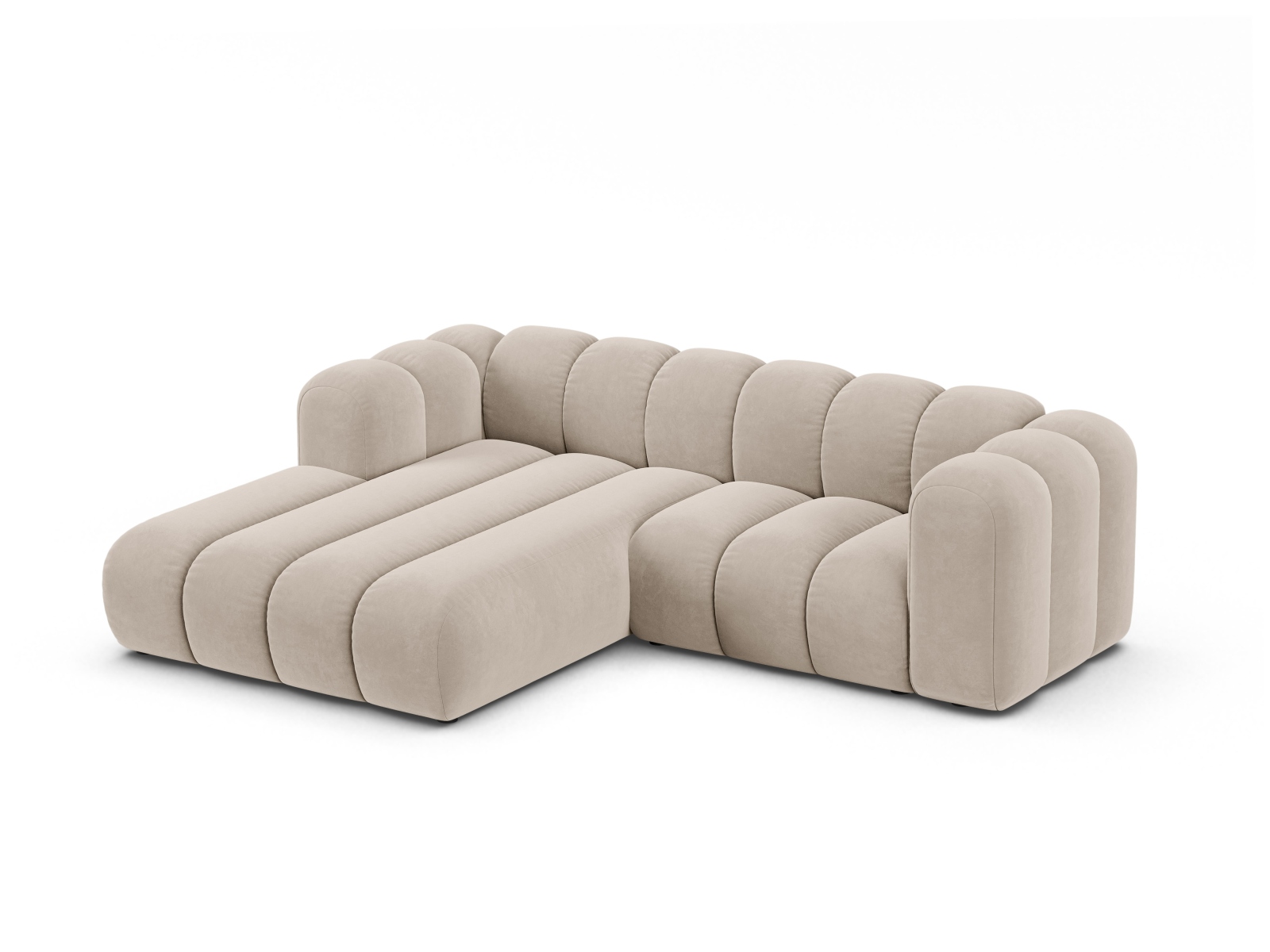 Velvet Modular Left Corner Sofa, "Lupine", 3 Seats, 230x177x70