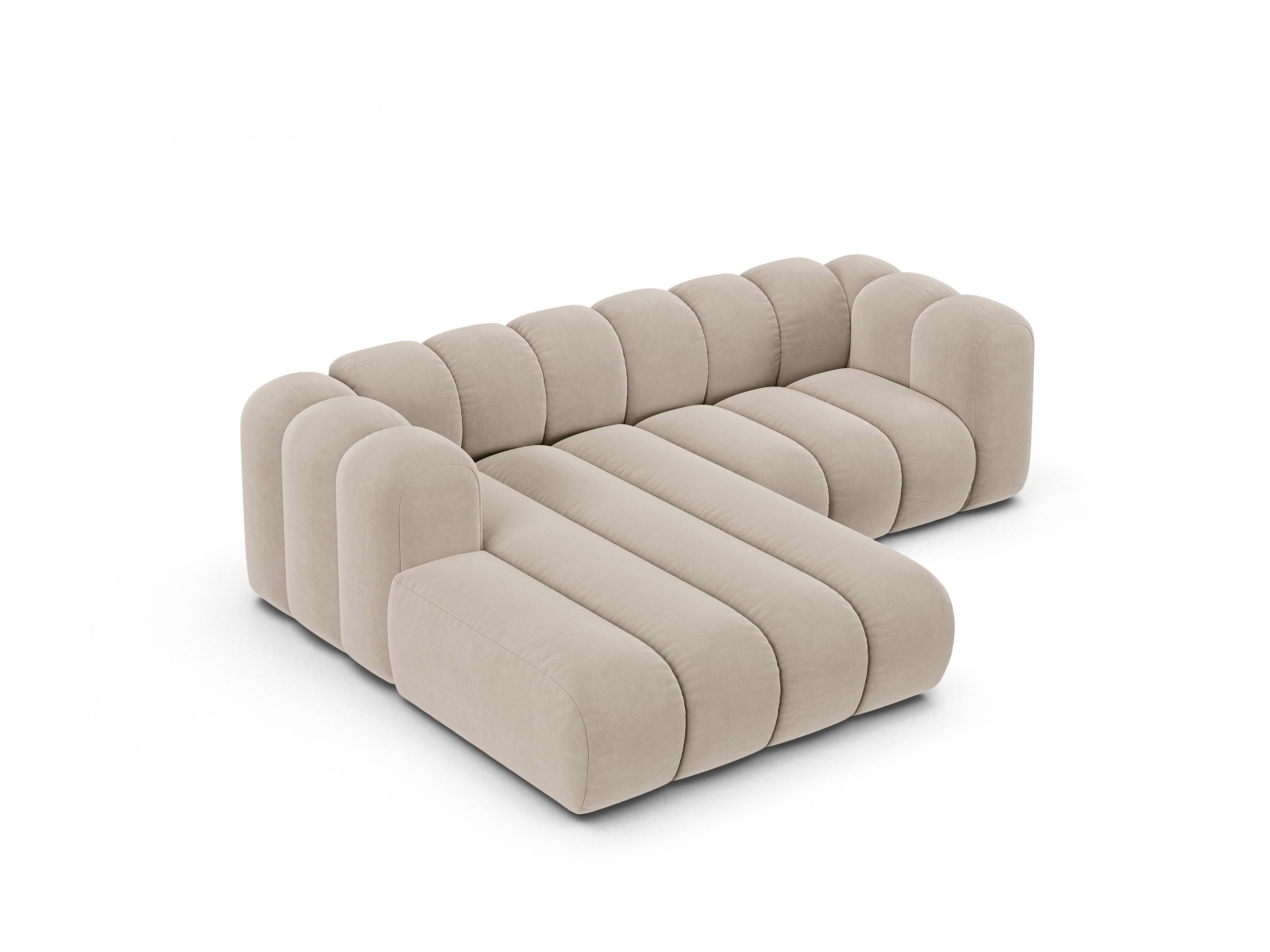 Velvet Modular Left Corner Sofa, "Lupine", 3 Seats, 230x177x70