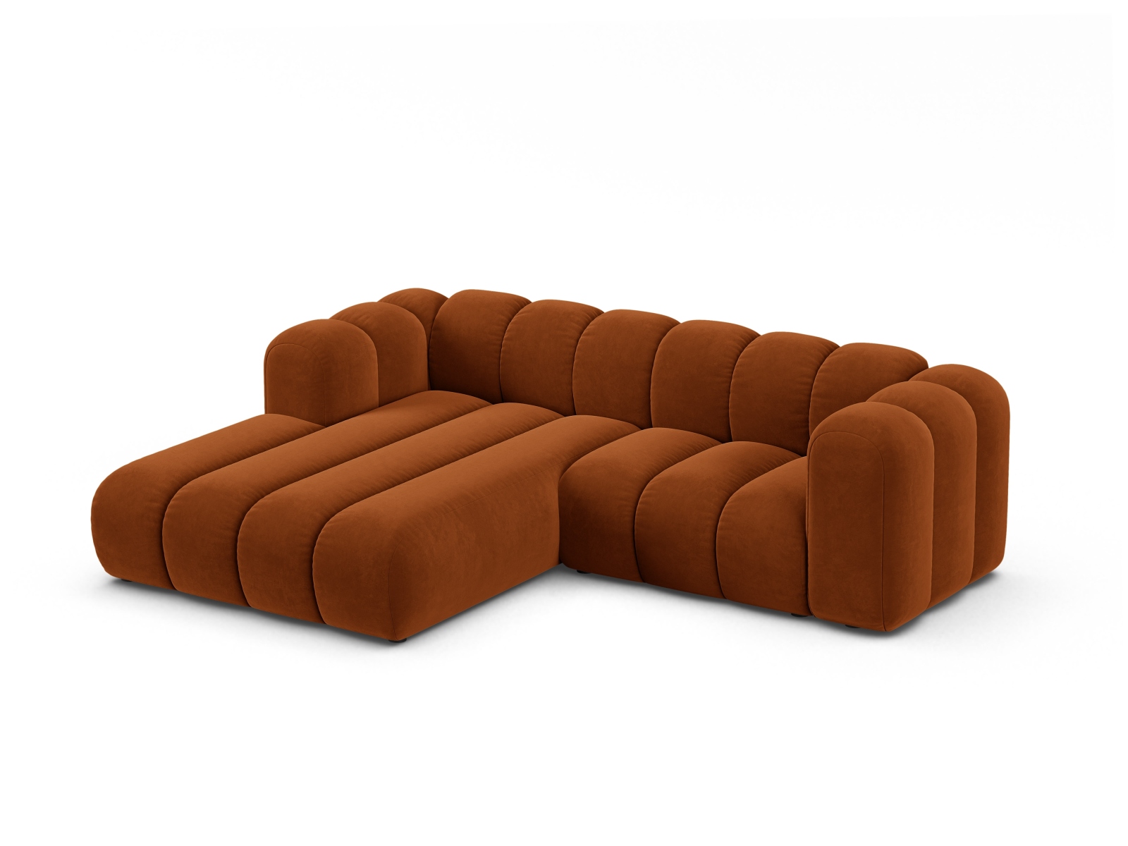Velvet Modular Left Corner Sofa, "Lupine", 3 Seats, 230x177x70
