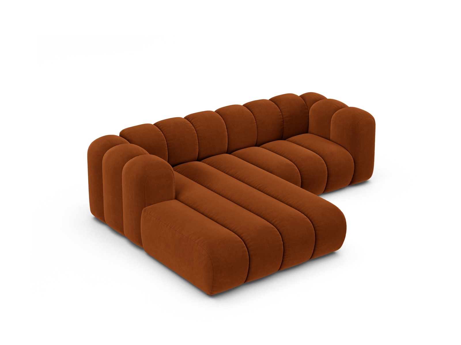 Velvet Modular Left Corner Sofa, "Lupine", 3 Seats, 230x177x70