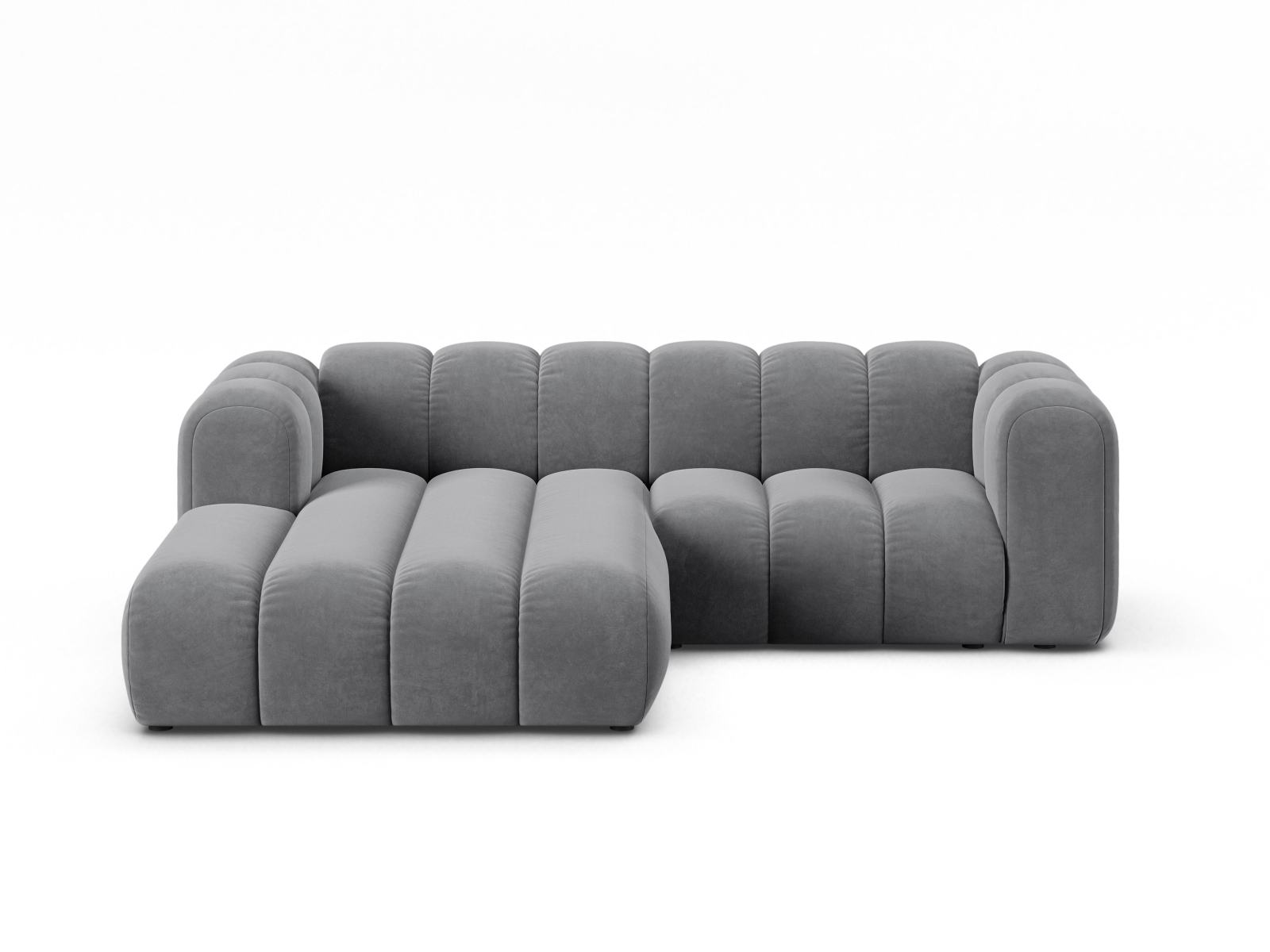 Velvet Modular Left Corner Sofa, "Lupine", 3 Seats, 230x177x70