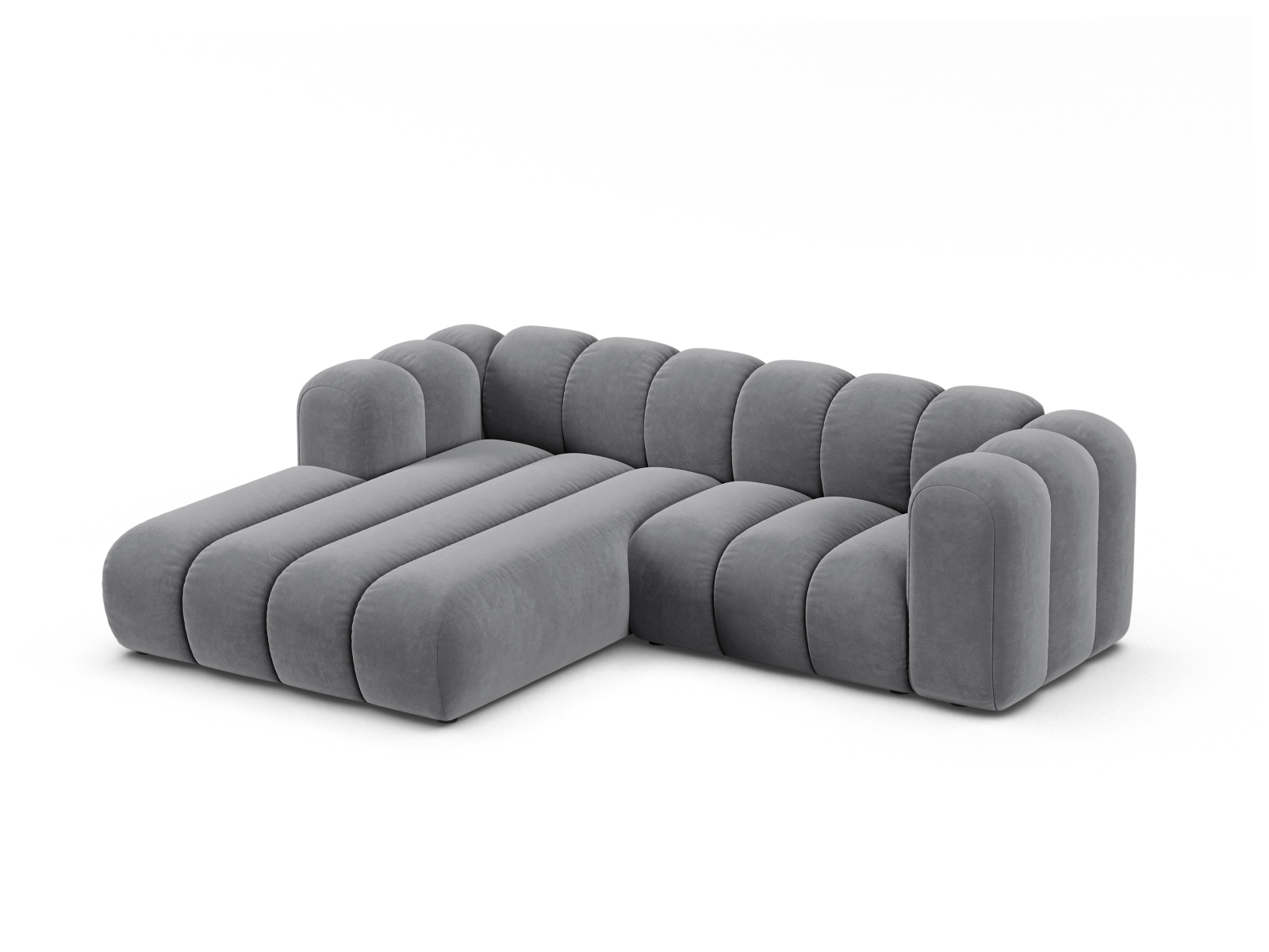 Velvet Modular Left Corner Sofa, "Lupine", 3 Seats, 230x177x70
