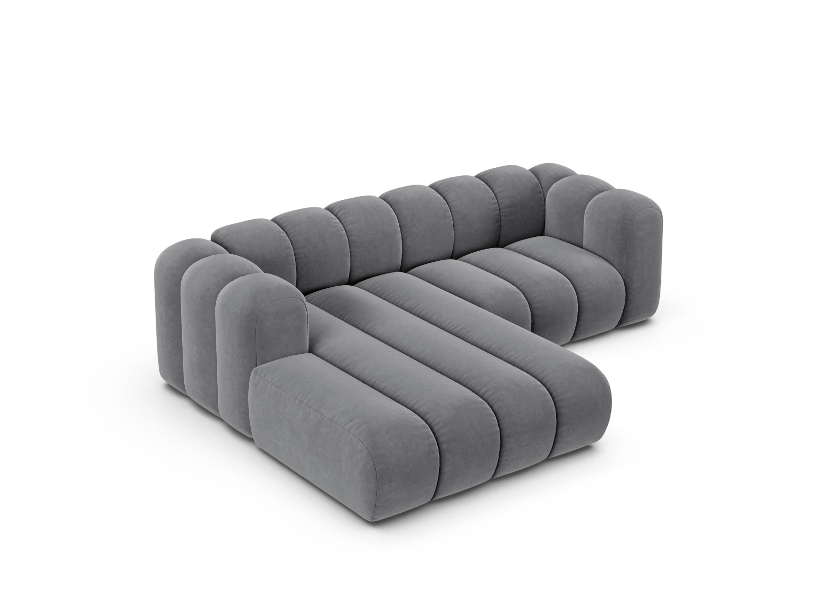 Velvet Modular Left Corner Sofa, "Lupine", 3 Seats, 230x177x70