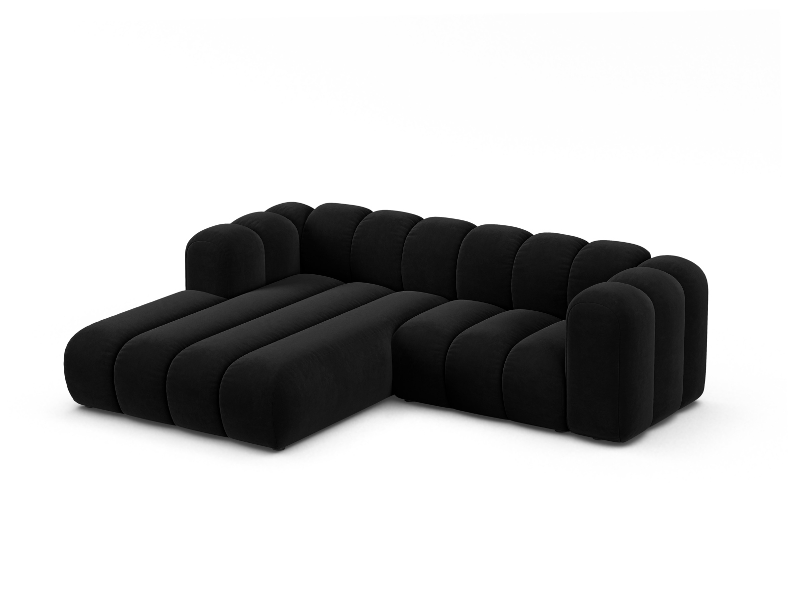 Velvet Modular Left Corner Sofa, "Lupine", 3 Seats, 230x177x70