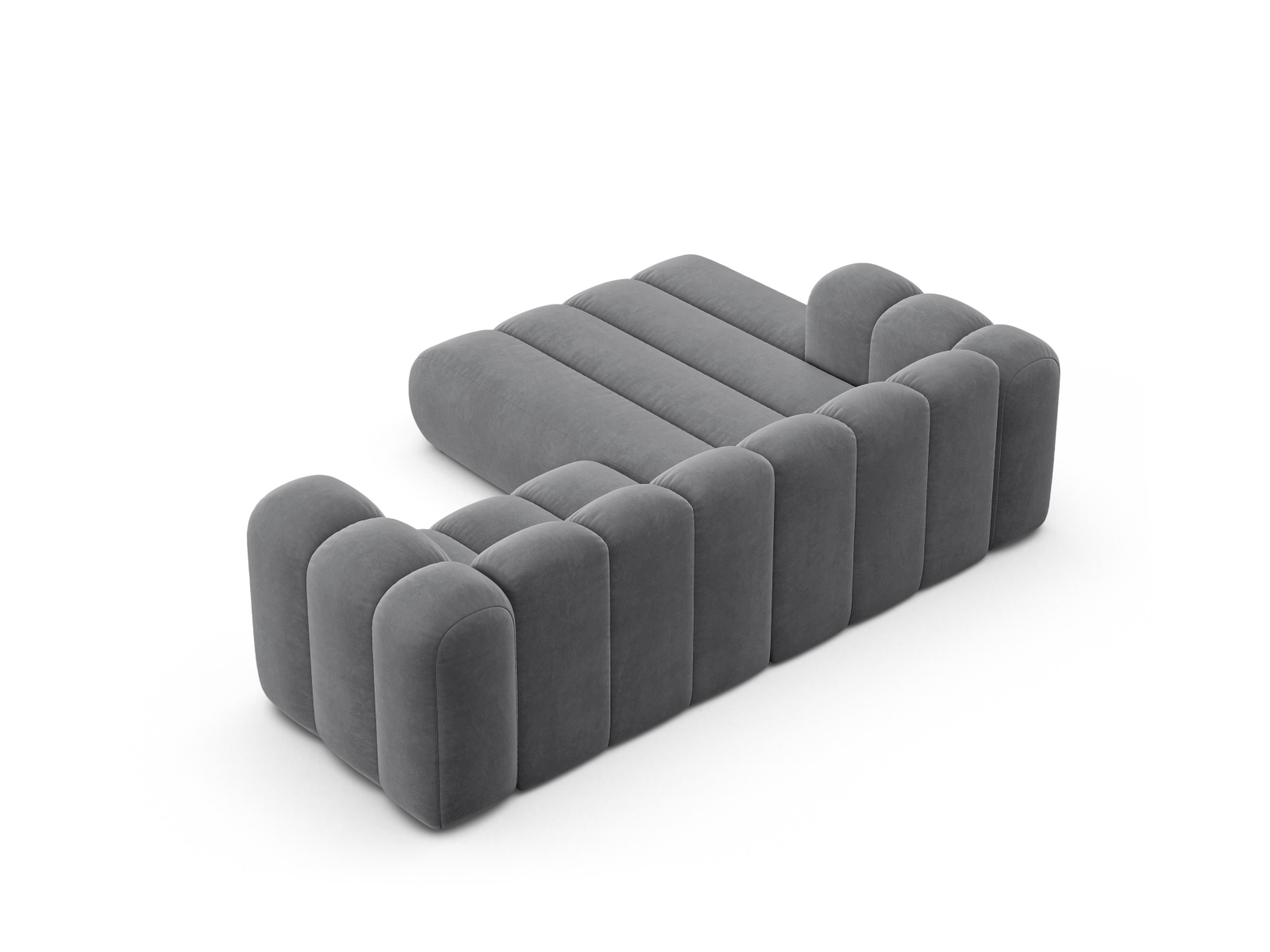 Velvet Modular Left Corner Sofa, "Lupine", 3 Seats, 230x177x70