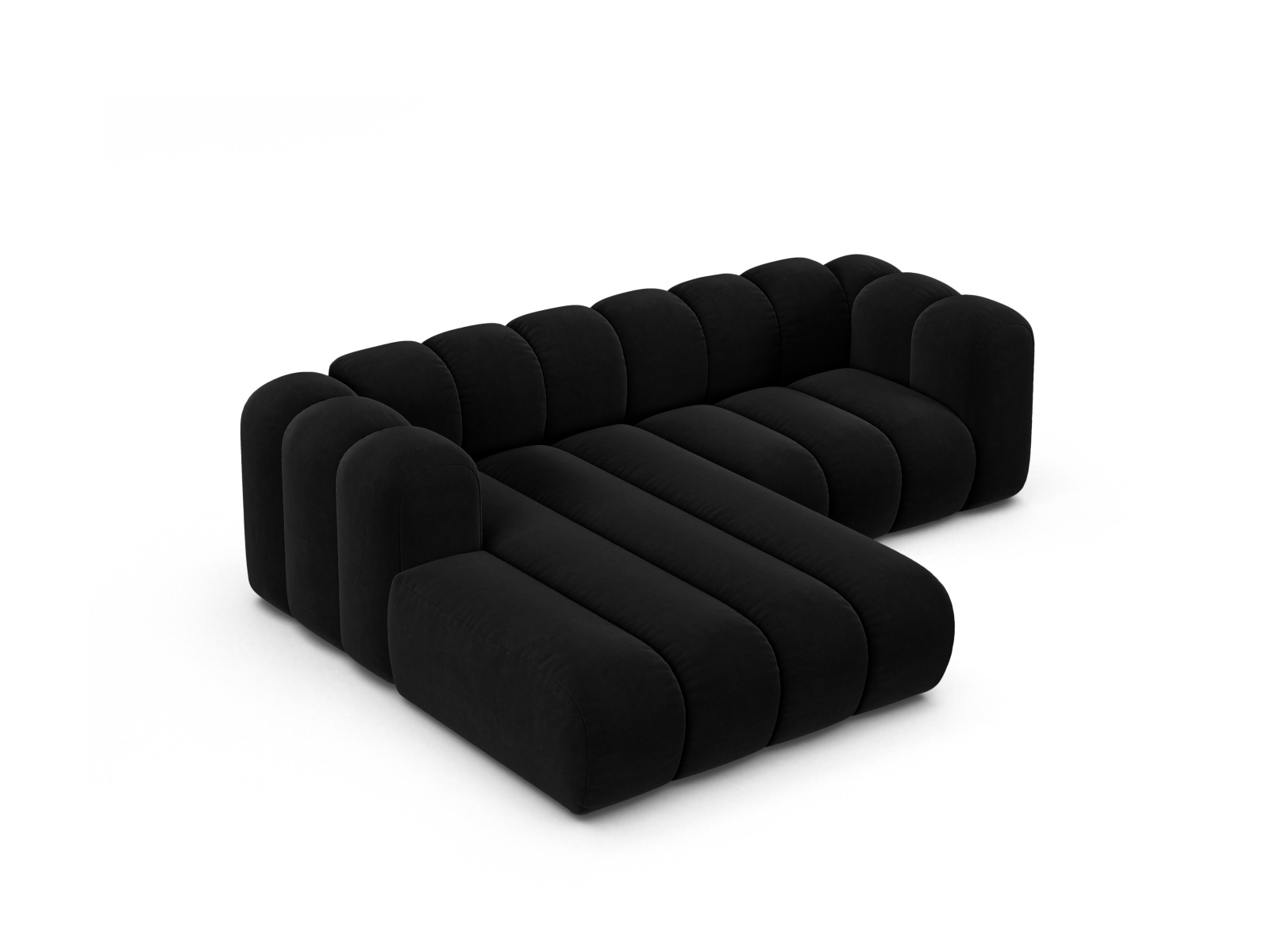 Velvet Modular Left Corner Sofa, "Lupine", 3 Seats, 230x177x70