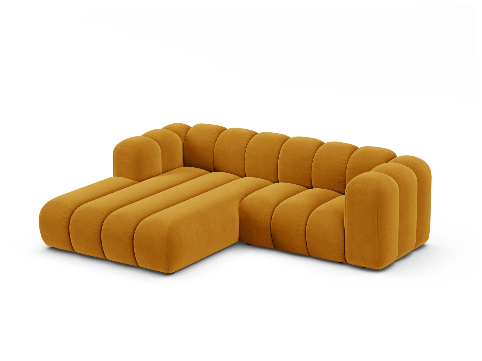Velvet Modular Left Corner Sofa, "Lupine", 3 Seats, 230x177x70