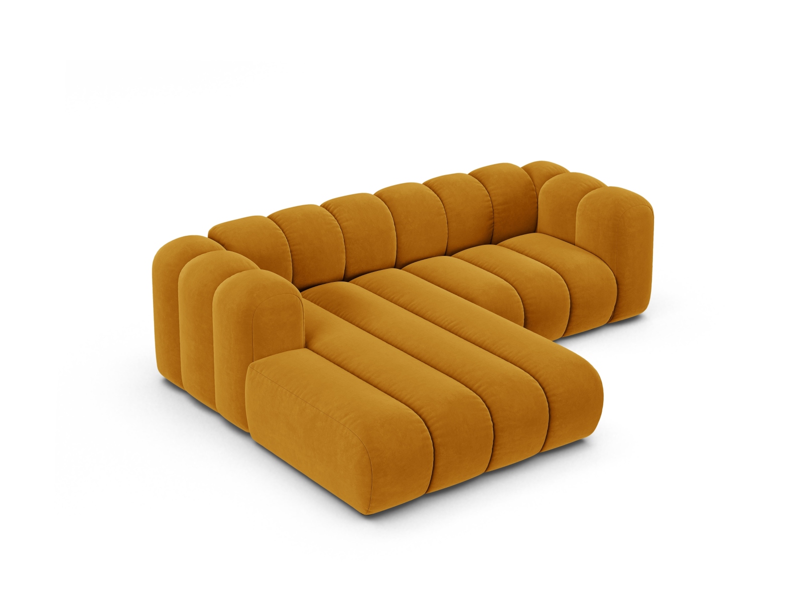 Velvet Modular Left Corner Sofa, "Lupine", 3 Seats, 230x177x70