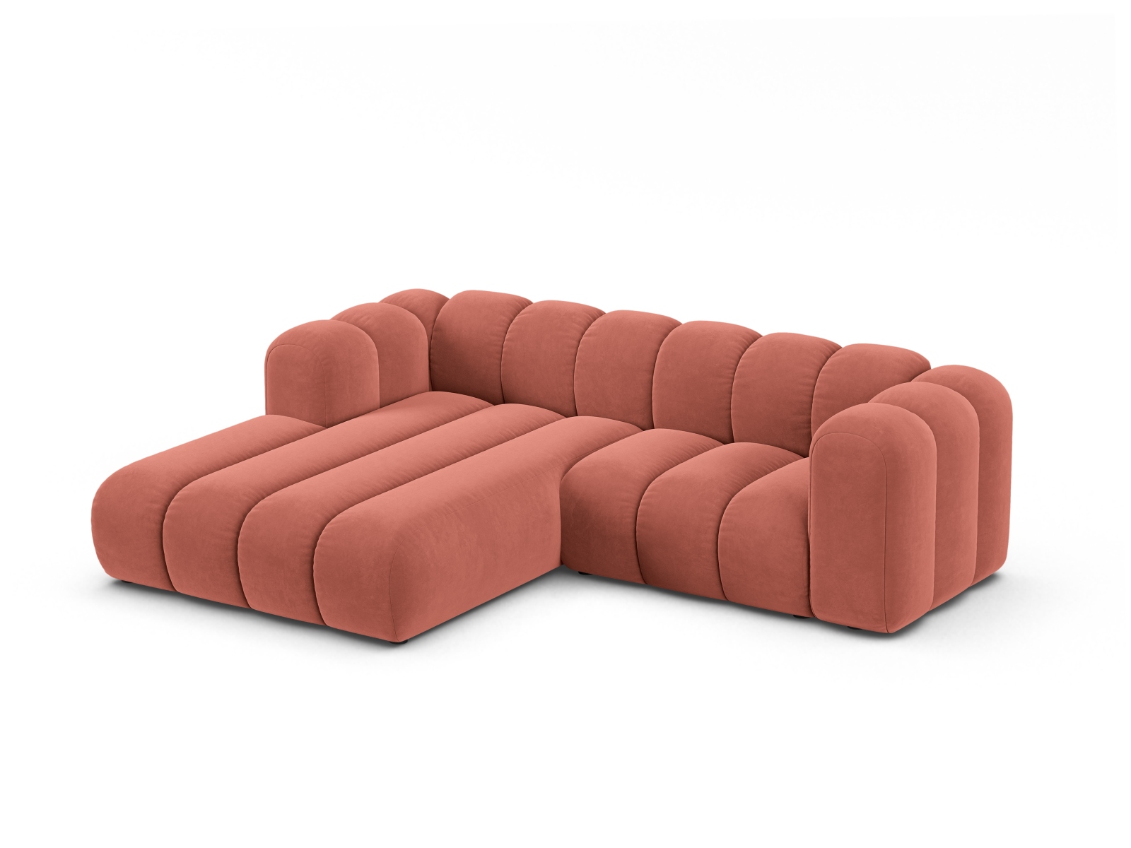 Velvet Modular Left Corner Sofa, "Lupine", 3 Seats, 230x177x70